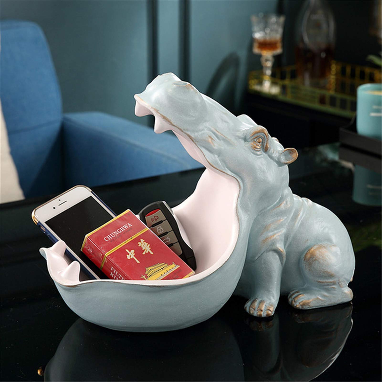 LILOVE 3D Hippo Sculpture Statue - Animal Figurine Home Decor, Storage Box & Tabletop Decoration - Perfect for Living Room, Office Desk & Gift Giving