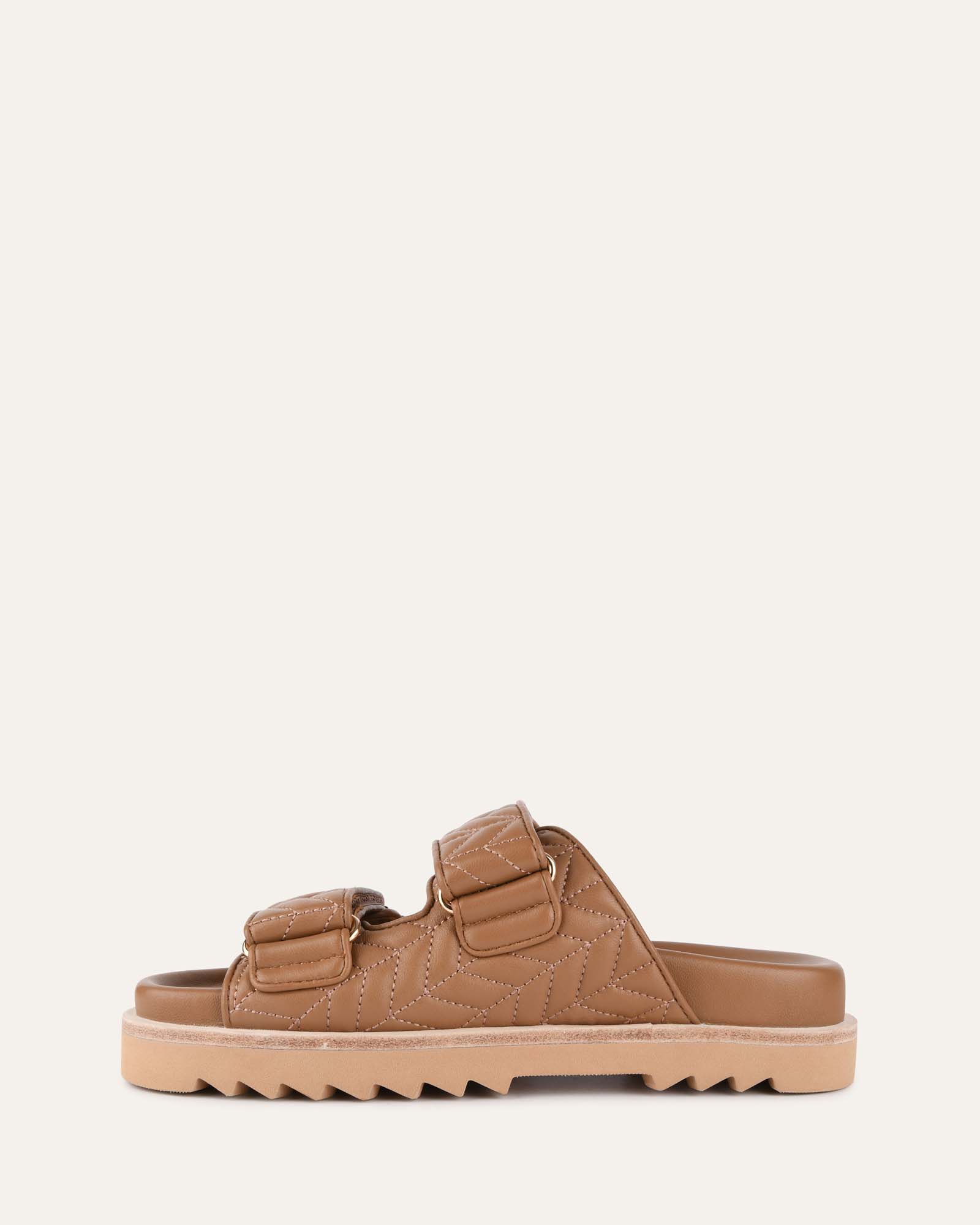 VERITY Women's Flat Sandals - Genuine Caramel Leather Comfortable Slip-On Sandals for Casual Wear, Beach, and Summer Outfits