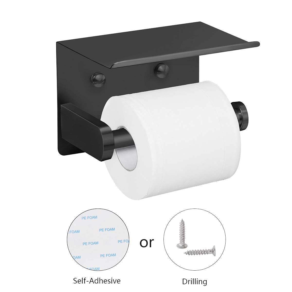 VAEHOLD 6-Pack Adhesive Toilet Paper Holder with Shelf - Space-Saving Bathroom Organizer for Small Spaces, RVs & Apartments