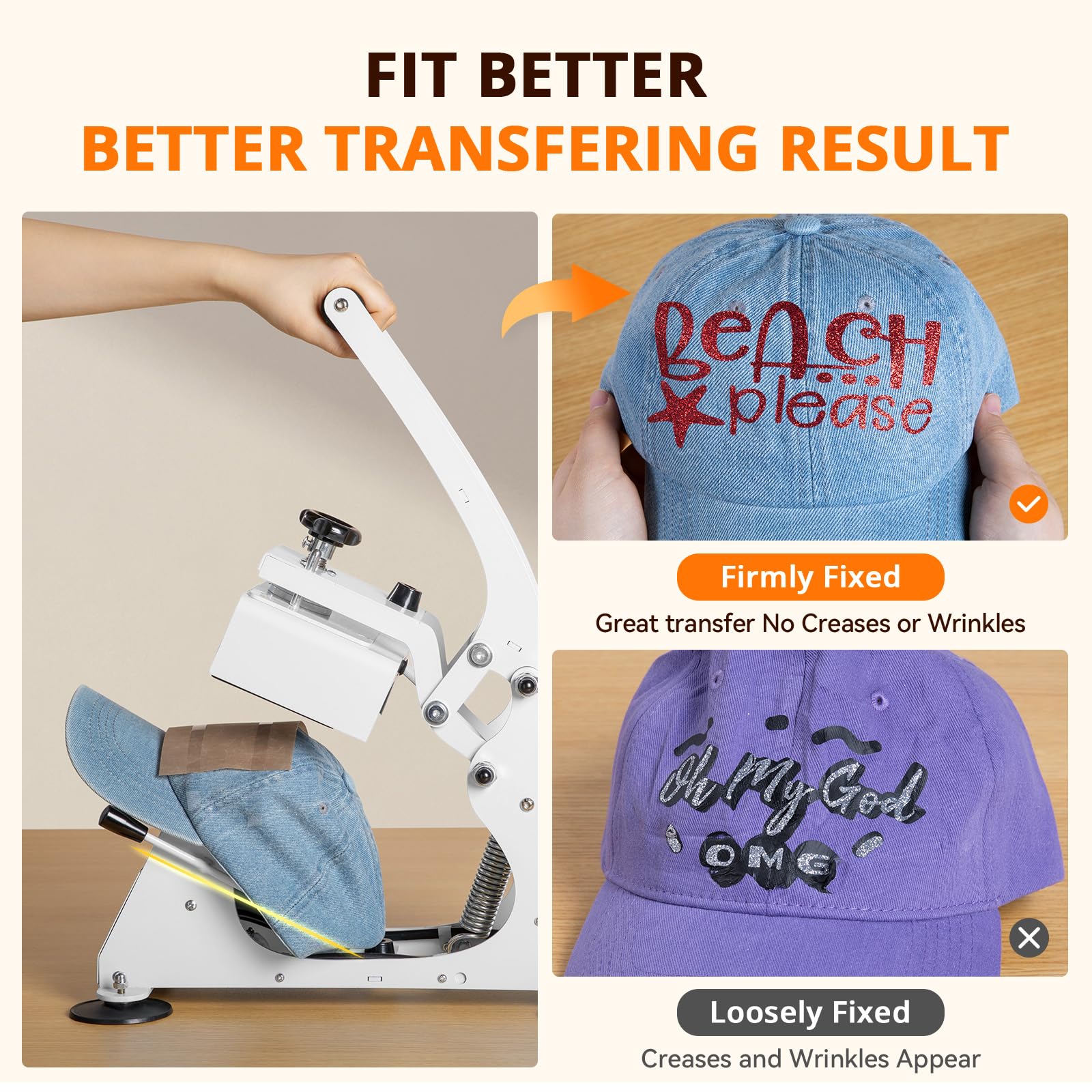 HTVRONT Hat Press Machine for Caps - Teflon-Coated Curved Heat Plate with Memory Mode & Non-Slip Base | Perfect for Heat Transfer Vinyl, DIY Custom Hats, Embroidery Projects and Small Business Printing Needs