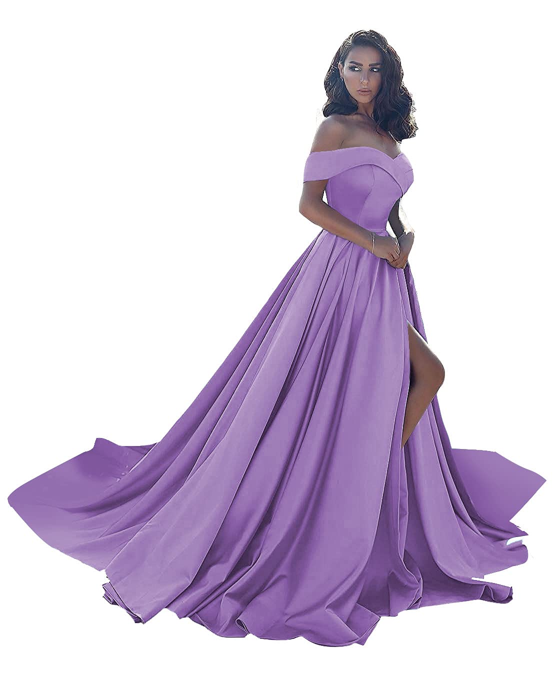 Elegant Plus Size Ball Gowns for Women - Off Shoulder Satin Formal Dresses 2024 | A-Line Wedding Gowns with Thigh Slit | Perfect for Prom, Evening Gala & Bridal Events