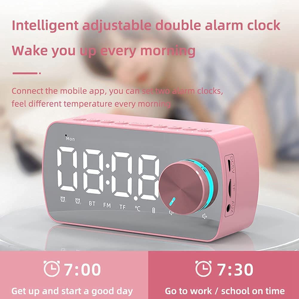 Bakemoro Digital Alarm Clock with Bluetooth Speaker, FM Radio, Dual Alarm, LED Display, Thermometer, TF Card Support & Sleep Timer - Perfect for Bedroom, Office, Travel & Home Decor