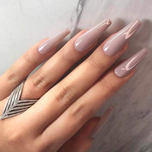 Fdesigner Coffin Long Press on Nails - 24PCS Pink Ballerina Fake Nails, Acrylic Full Cover False Nails with Glossy Finish, Elegant Nail Art Accessories for Women | Perfect for Parties, Weddings, and Special Occasions