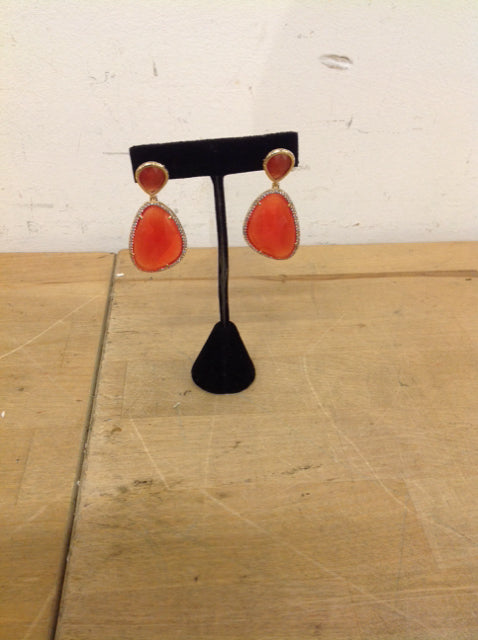 Orange Stone Pavé Dangle Earrings for Women - Elegant Gold Plated Jewelry for Party, Wedding & Everyday Wear