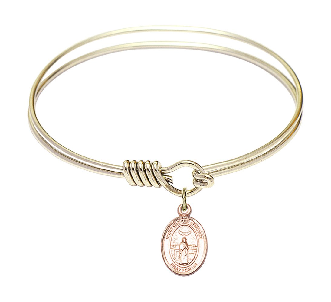 6 1/4 Inch Round Eye Hook Bangle Bracelet with St. Medard of Noyon Charm - Elegant Religious Jewelry for Women, Perfect for Church, Weddings & Everyday Wear