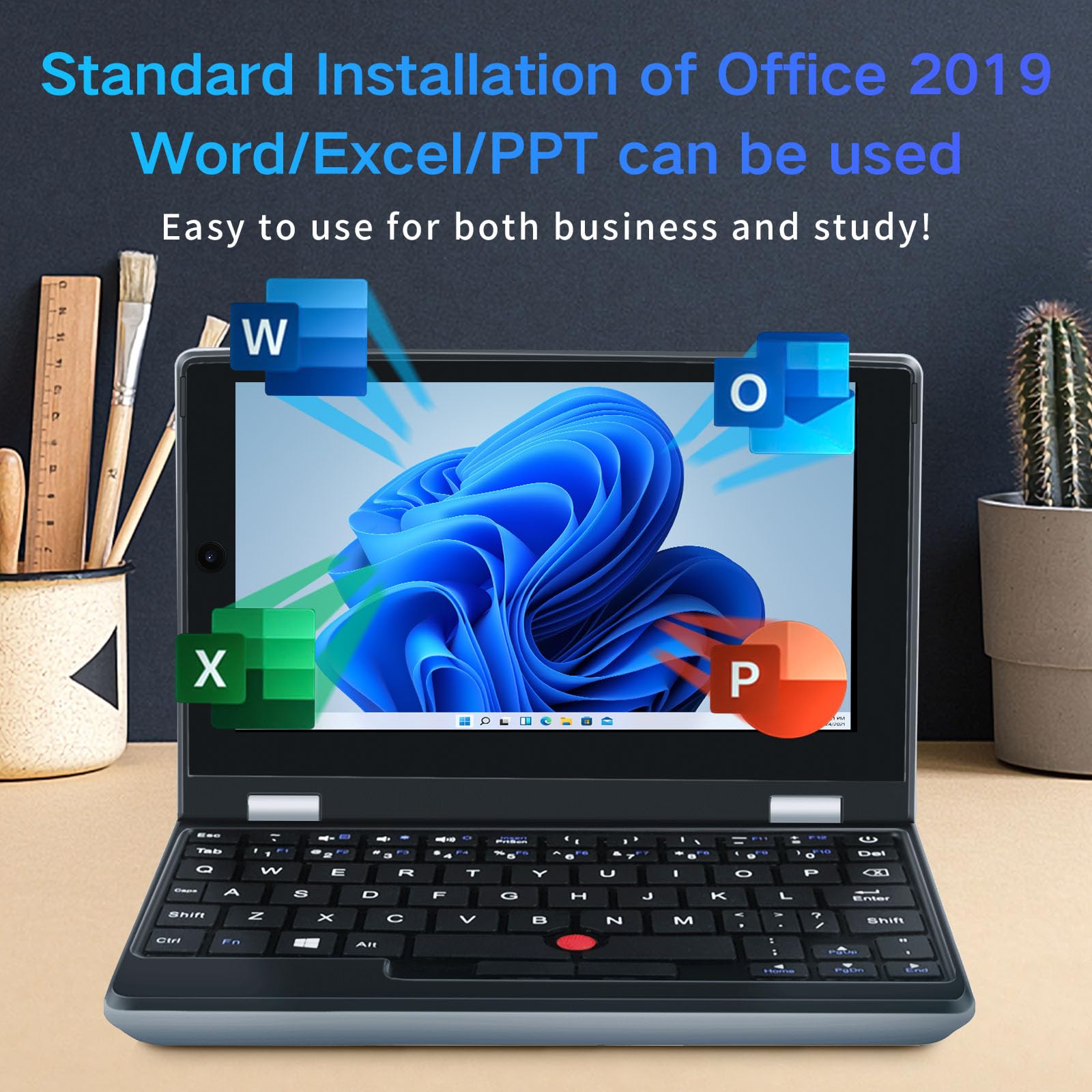 UDKED 7-inch Windows 11 Touchscreen Laptop - Lightweight Portable Notebook with Office, USB 3.0, Mini HDMI, WiFi, 256GB Storage - Perfect for Students, Travel & Remote Work