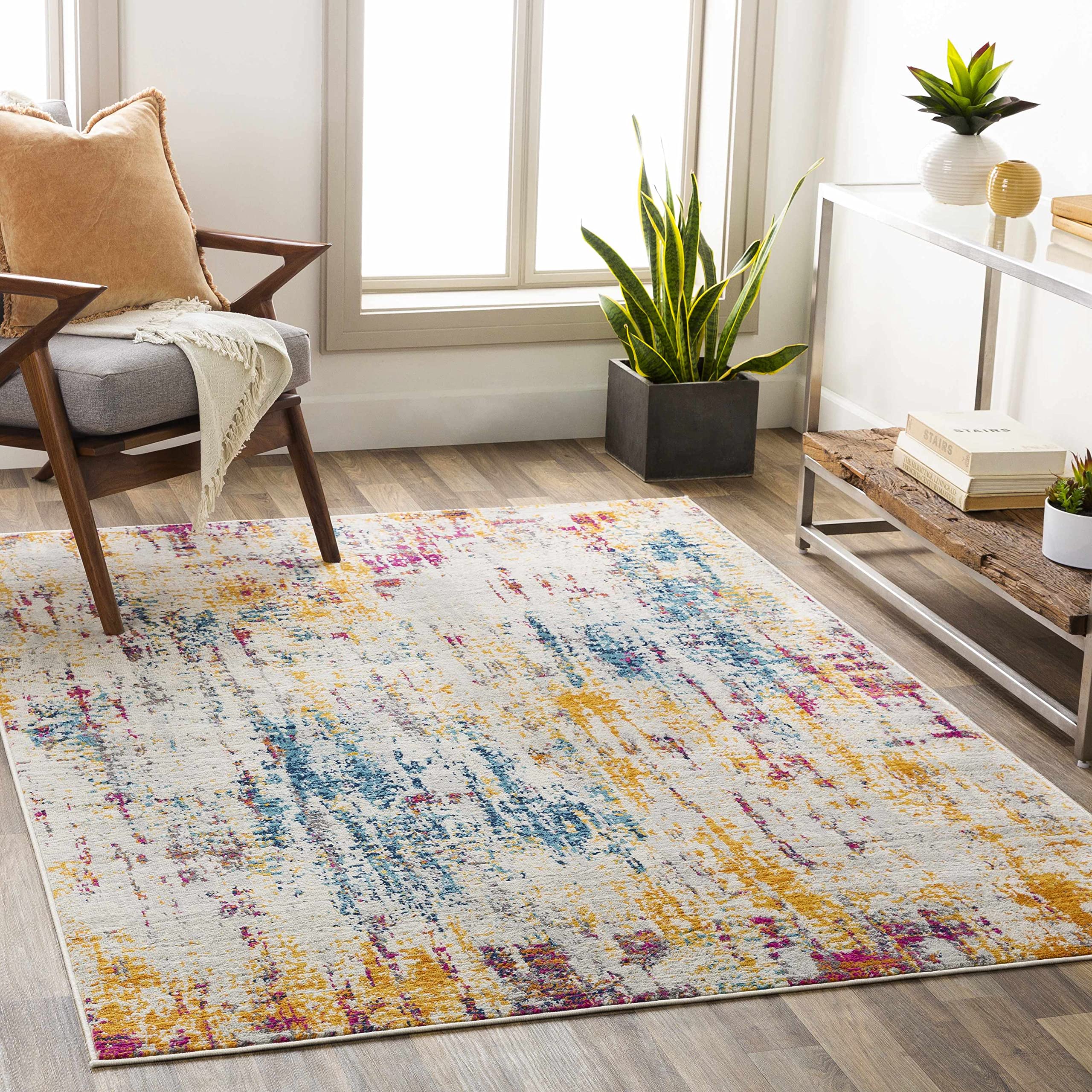 Hauteloom Zellwood Modern Area Rug for Living Room & Bedroom - Orange, Purple, Gray - 7'10
