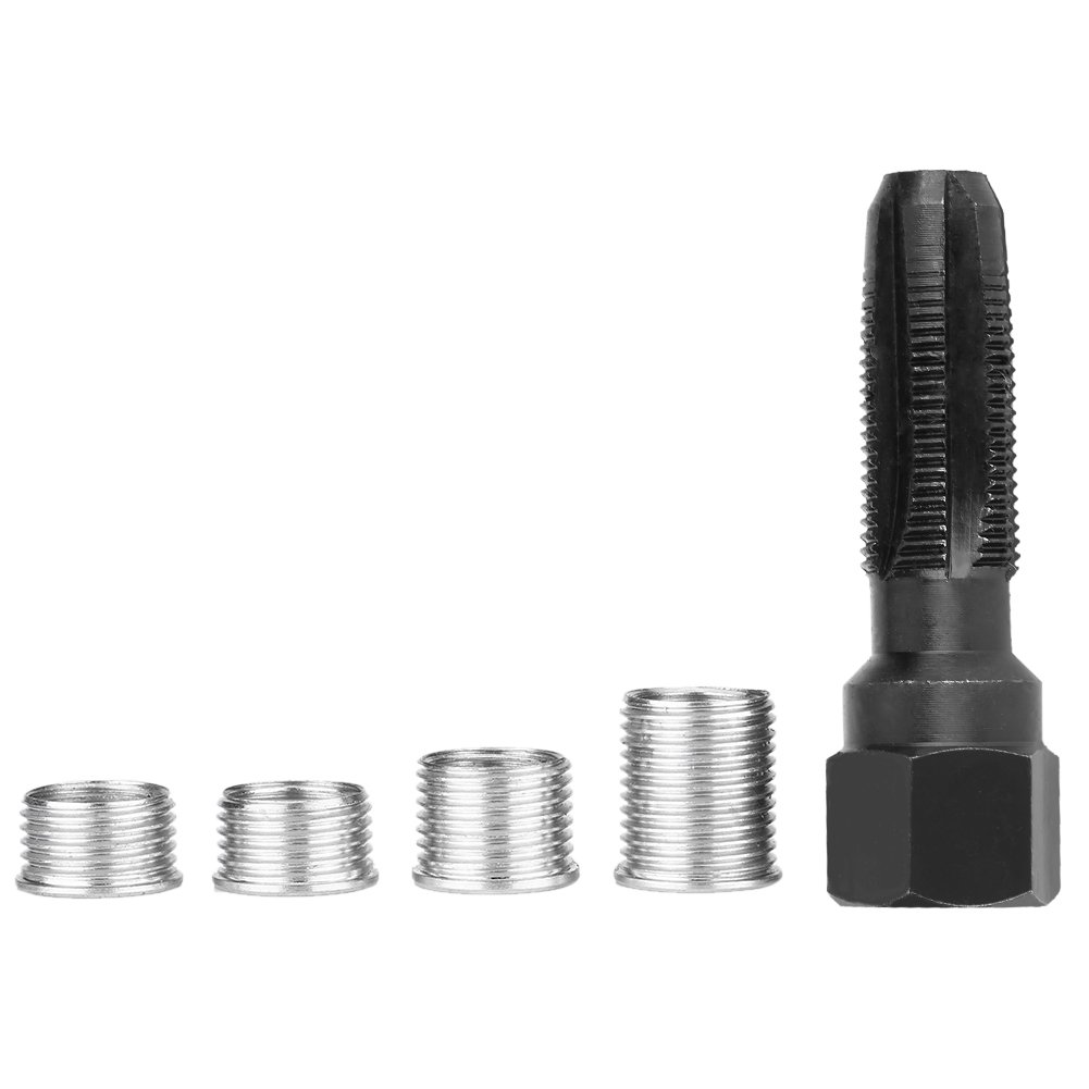 High-Quality Carbon Steel Spark Plug Rethread Kit - 14mm Thread Insert Repair Tool with 4 Durable Spark Plug Inserts | Perfect for Automotive, Motorcycle & Small Engine Maintenance