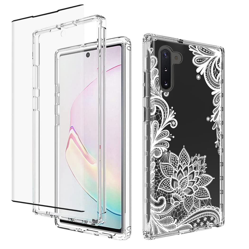 Samsung Galaxy Note 10 Case with Tempered Glass Screen Protector - Shockproof Clear Mandala Design Full Body Protective Cover for Galaxy Note 10/N970U | Perfect for Daily Use, Travel & Outdoor Activities