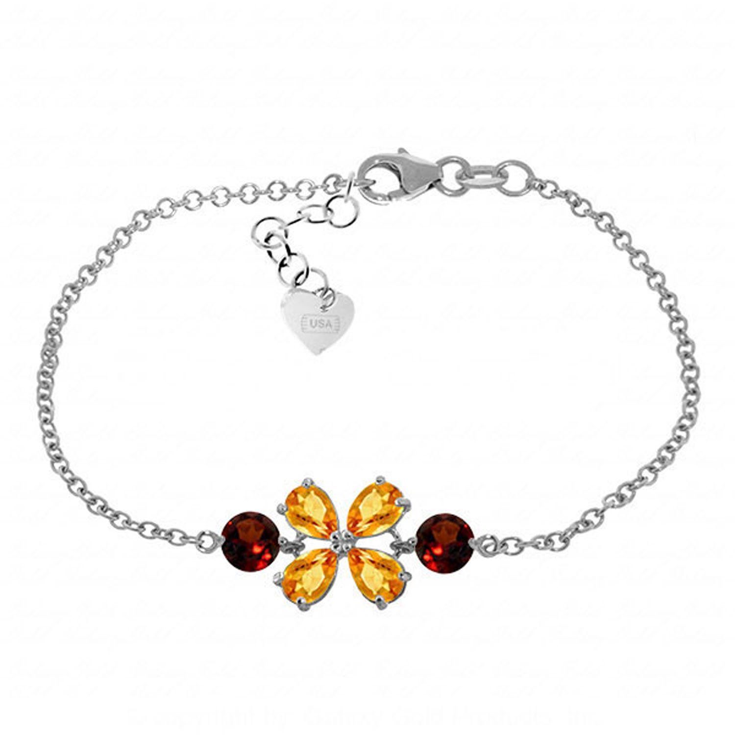 14K Solid White Gold Bracelet with 3.15 Carat Citrine & Garnet - Elegant Jewelry for Women, Perfect for Weddings, Parties & Special Occasions
