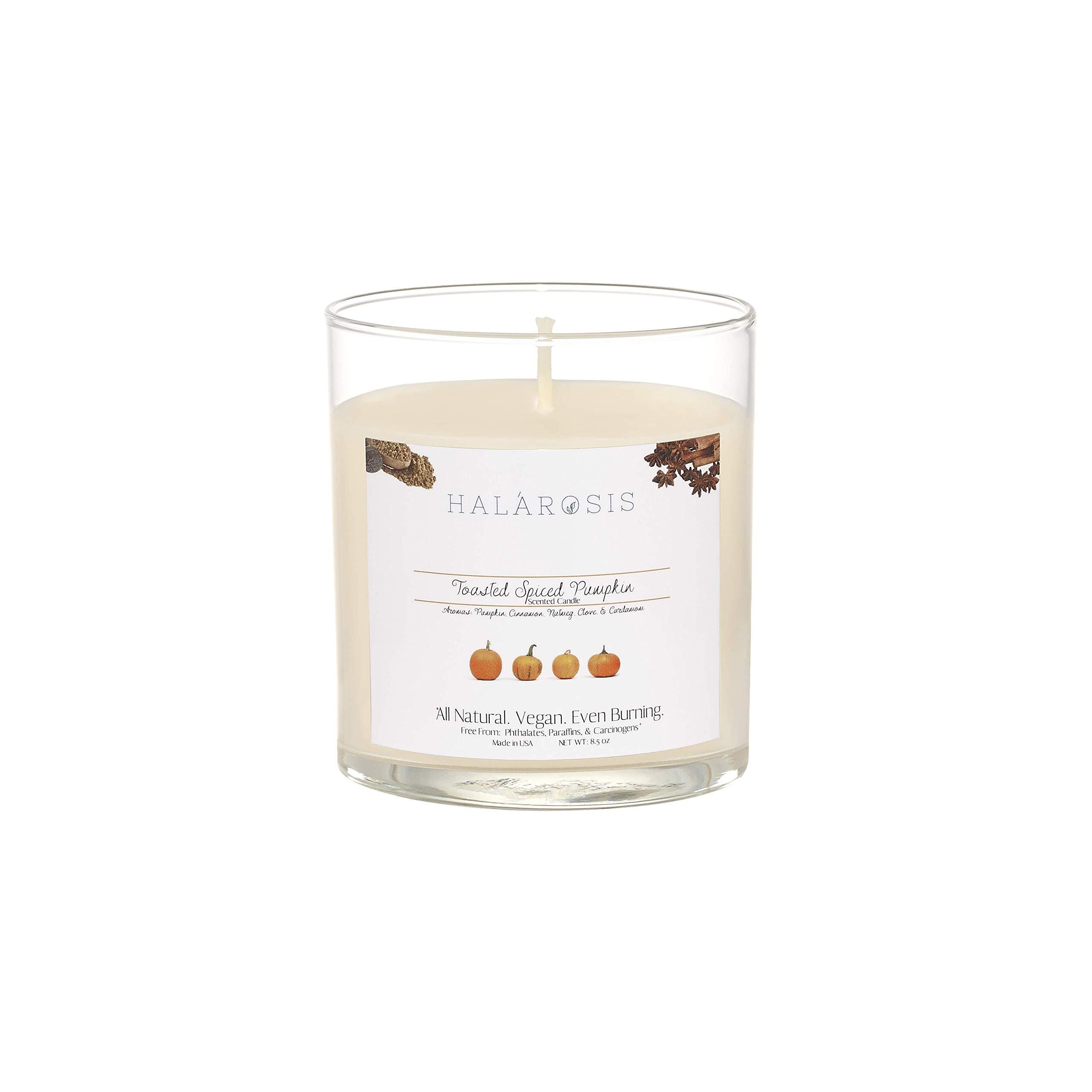 Halarosis Premium Soy Candles - Long-Lasting 45-Hour Burn Time - Cotton Wick Scented Candles for Home, Birthday & Housewarming Gifts (Toasted Spiced Pumpkin 8.5oz) - Perfect for Relaxation, Romantic Dinners & Holiday Decorations