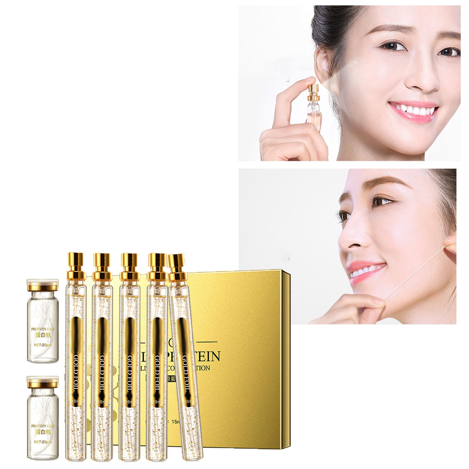 Gold Protein Thread Essence - Collagen Absorbable Face Lifting Threads, Invisible Facial Thread Lift Set for Instant Face Lift & Anti-Aging (1PC) - Perfect for At-Home Beauty Treatments & Professional Spa Use