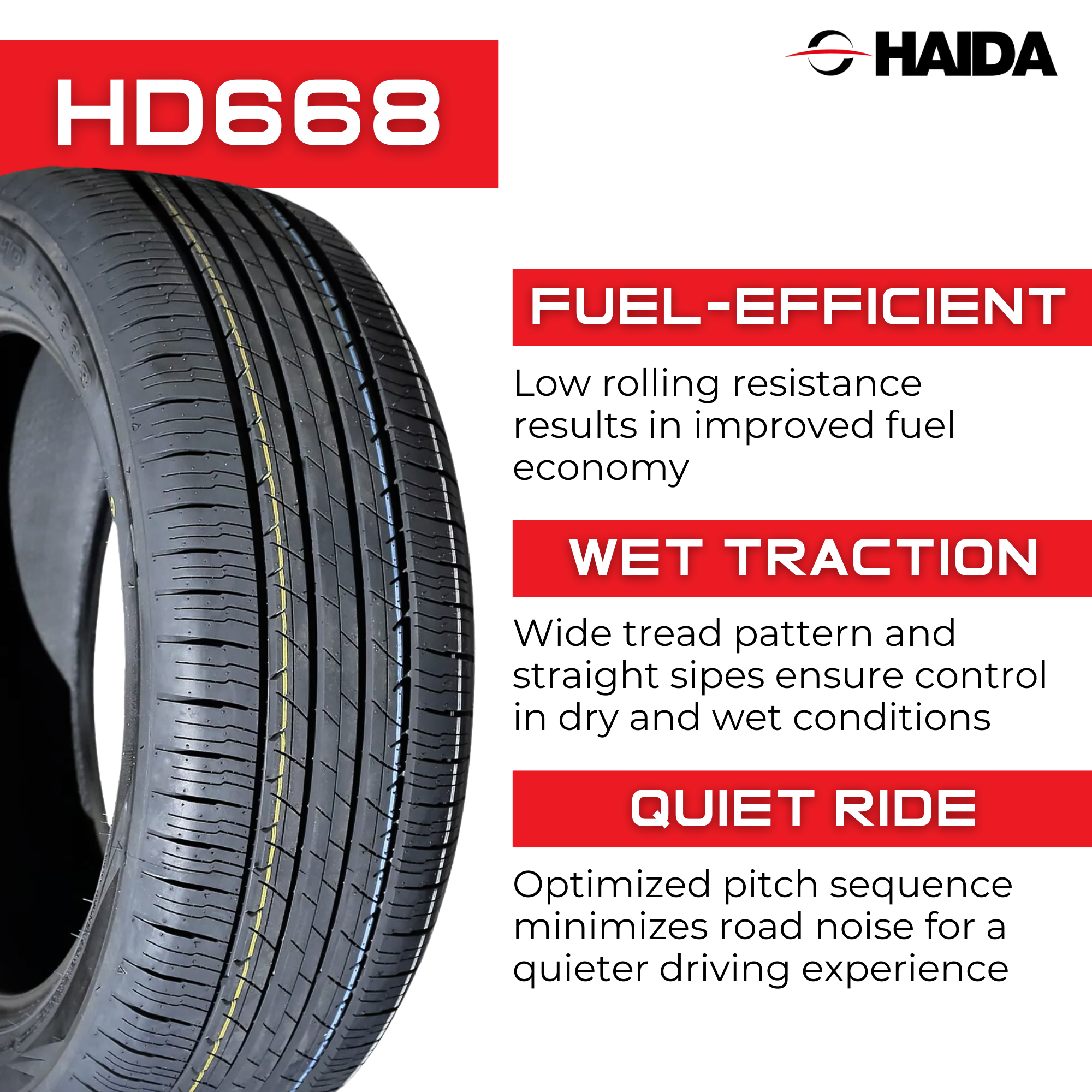 Haida HD668 Touring 88H 195/60R15 All-Season Car Tires - High Performance, Durable Tread for Sedans & Compact SUVs - Perfect for Highway Commuting & Road Trips
