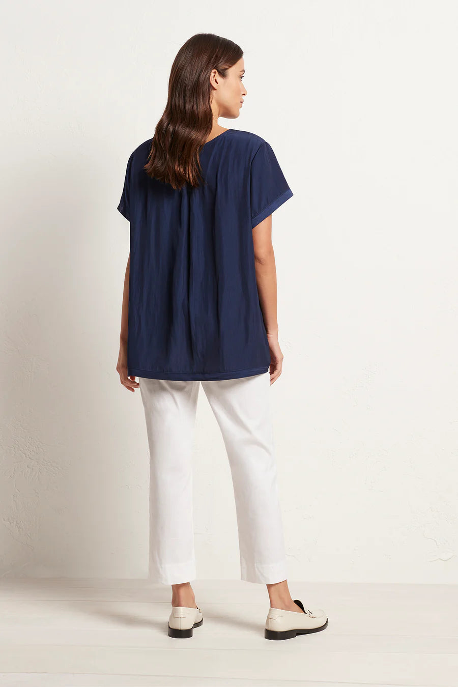 French Navy Cropped Pants for Women - High Waisted Slim Fit Ankle Pants for Work, Office & Casual Wear