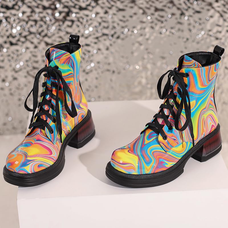 Sparkly Women's Combat Ankle Boots - Round Toe Platform Lace Up Booties for Casual Wear, Night Out & Festival Fashion