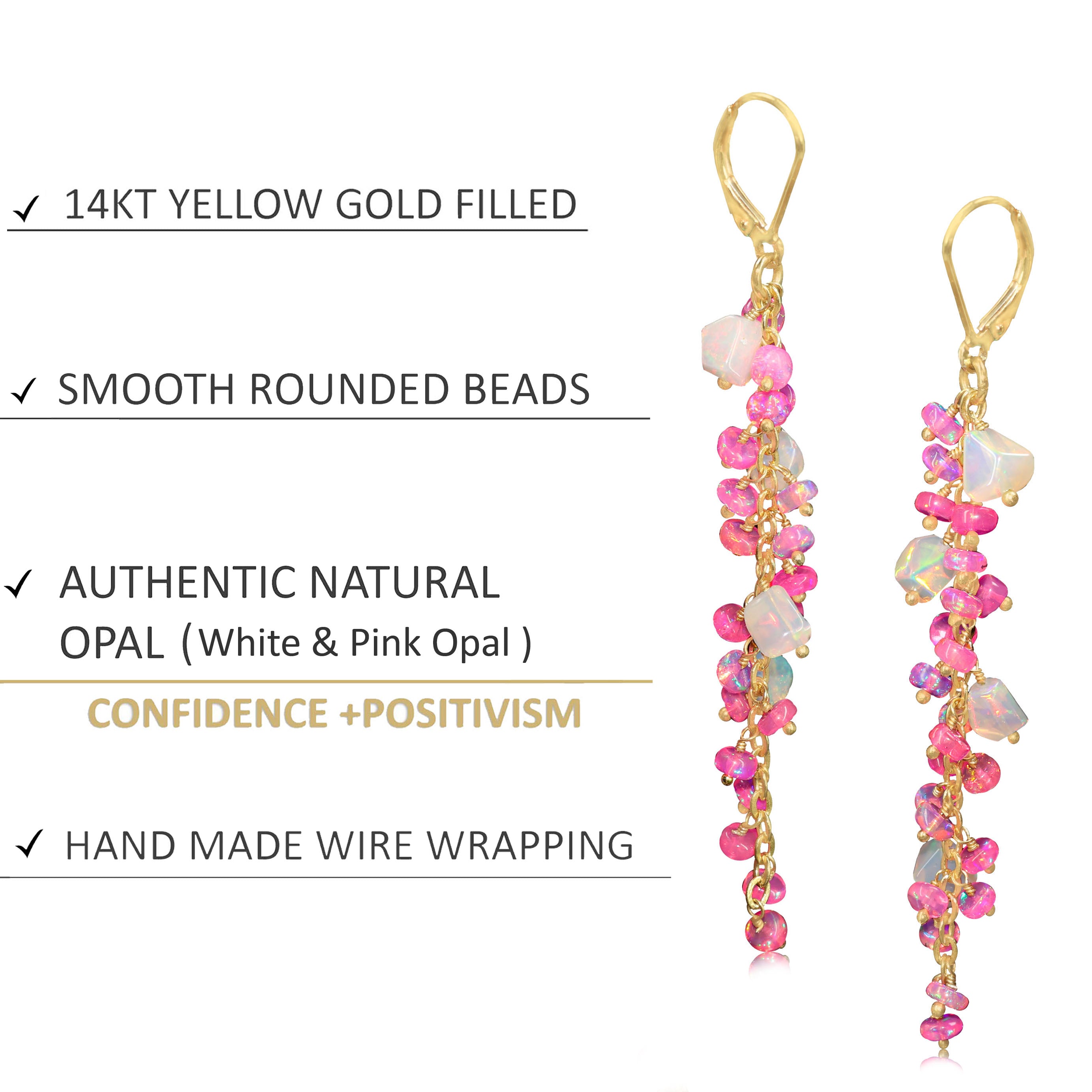 Natural Multi Opal Tumble Beaded Cluster Dangle Drop Earrings for Women | Handmade Bohemian Jewelry | Perfect for Weddings, Parties & Everyday Wear