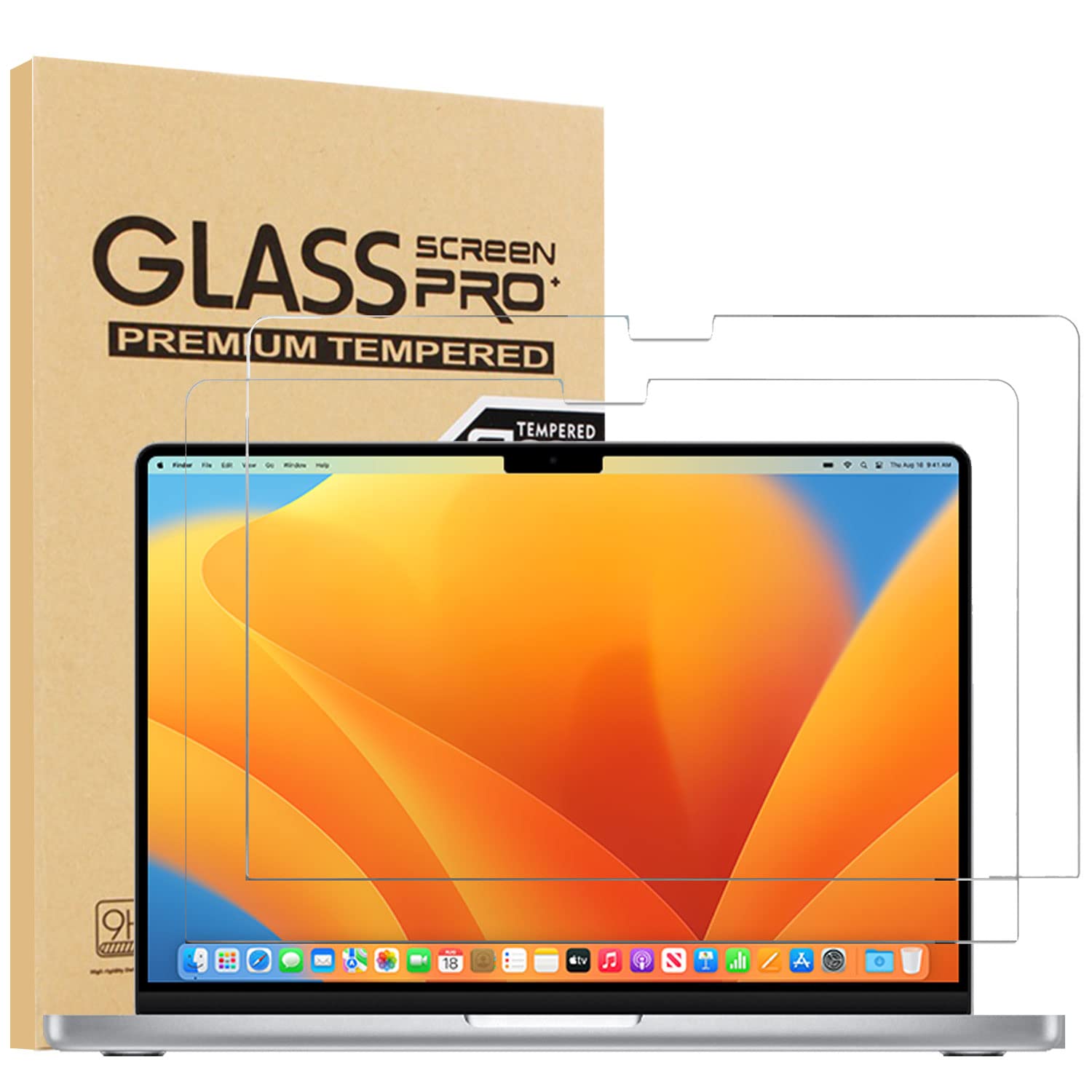 2-Pack Tempered Glass Screen Protector for MacBook Pro 14 Inch 2023 (A2779) & 2021 (A2442) - Compatible with M2 Pro/M2 Max & M1 Pro/M1 Max Chips - Anti-Scratch, Bubble-Free, HD Clarity - Perfect for Work, Travel & Entertainment