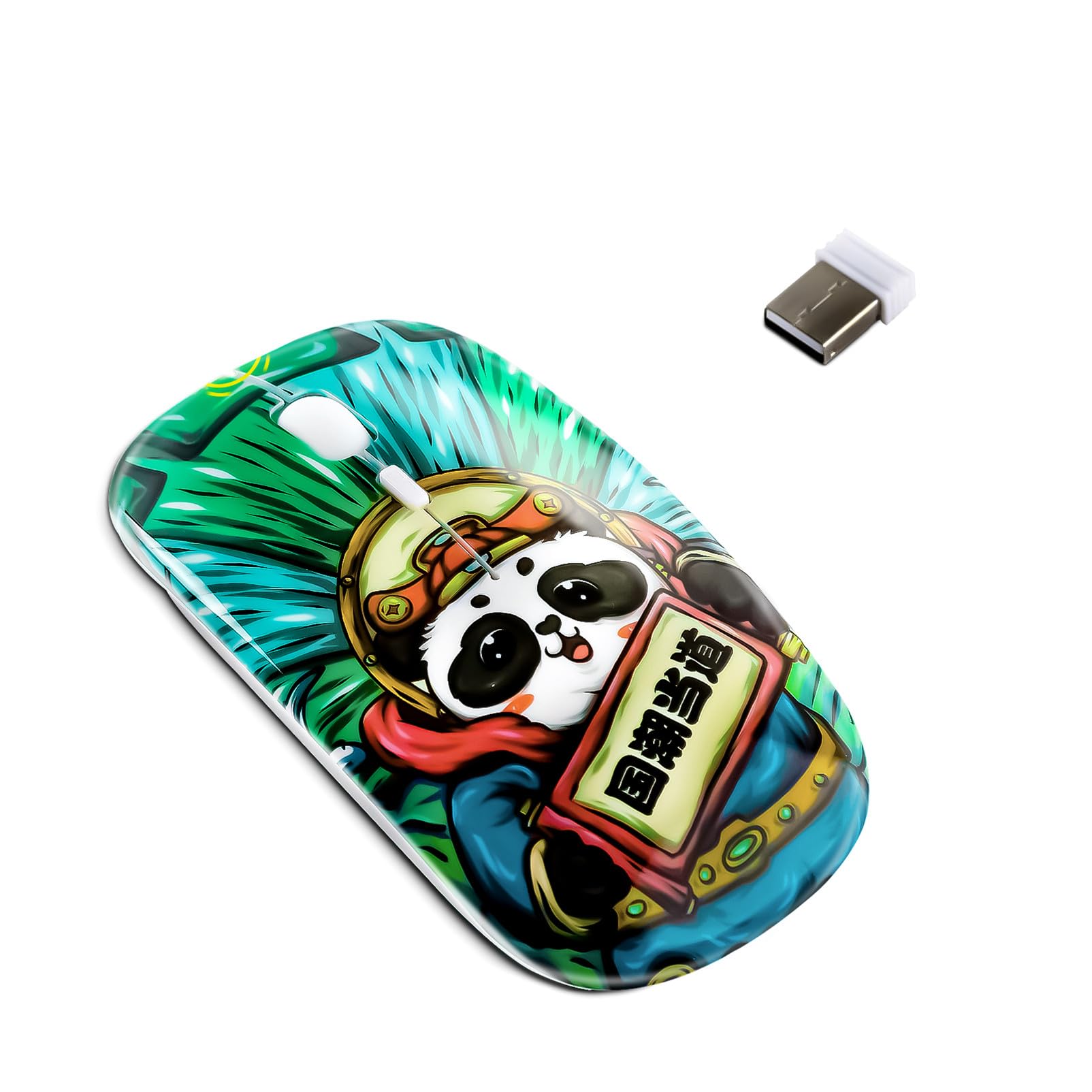 Cute Panda USB Wired Mouse - 1600 DPI Optical Computer Mouse for Women & Kids, Portable Desktop Mouse with 3 Buttons, Green Animal-Shaped Mouse for Office, School, Gaming & Home Use
