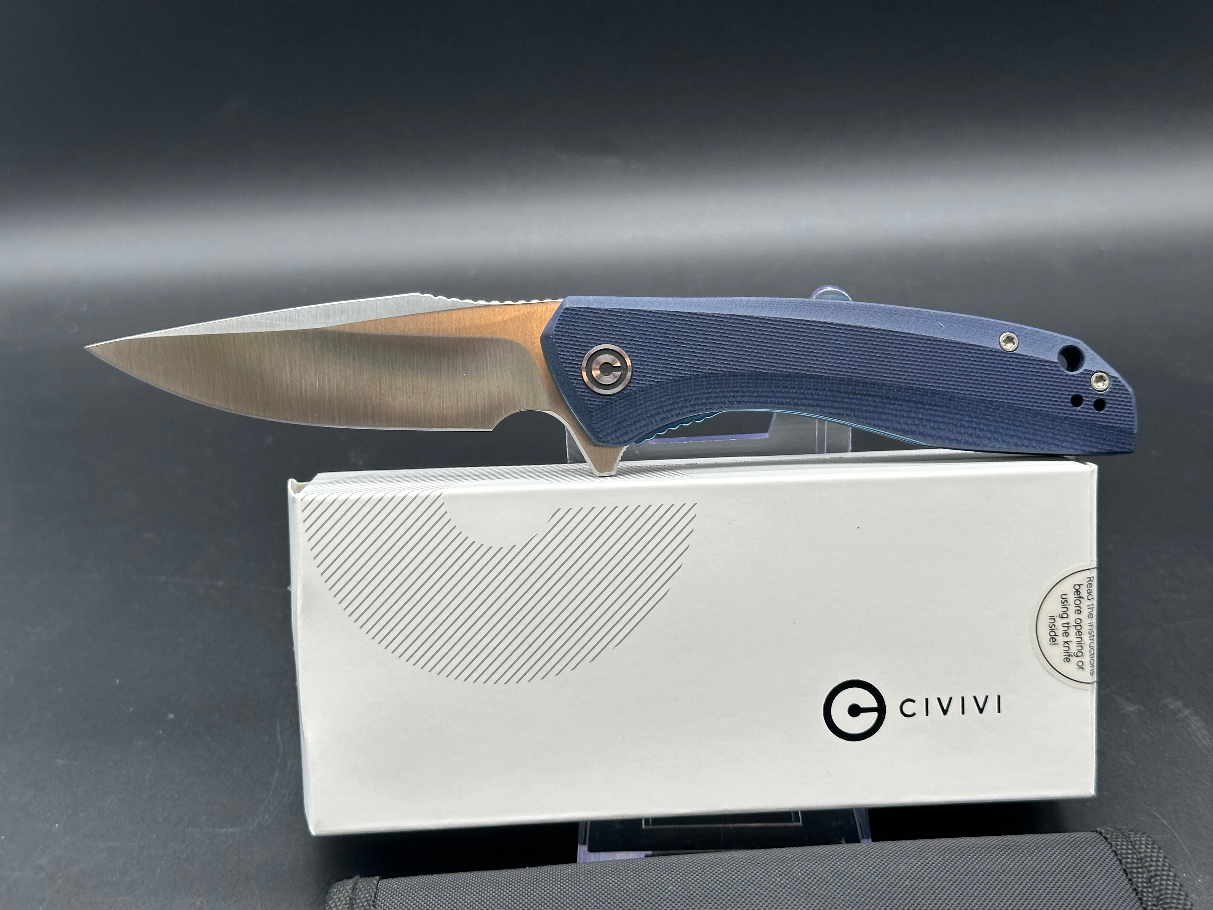 CIVIVI Baklash Liner Lock Folding Knife - Blue G10 Handle, Plain Edge Blade - EDC, Camping, Outdoor Survival & Everyday Carry