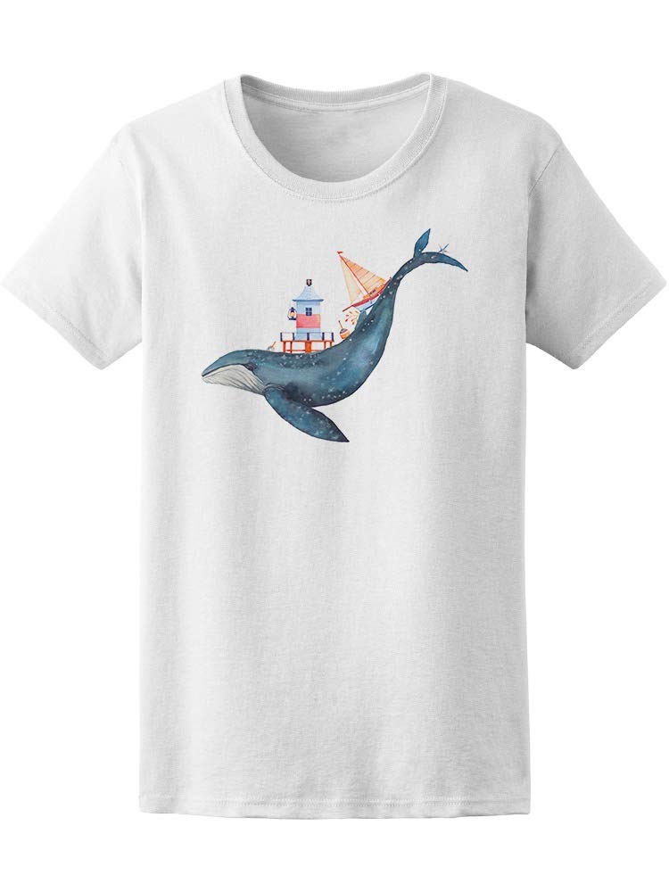 Smartprints Blue Whale Island Watercolor T-Shirt for Men - Soft Cotton Graphic Tee for Casual Wear, Beach Outings & Summer Fashion