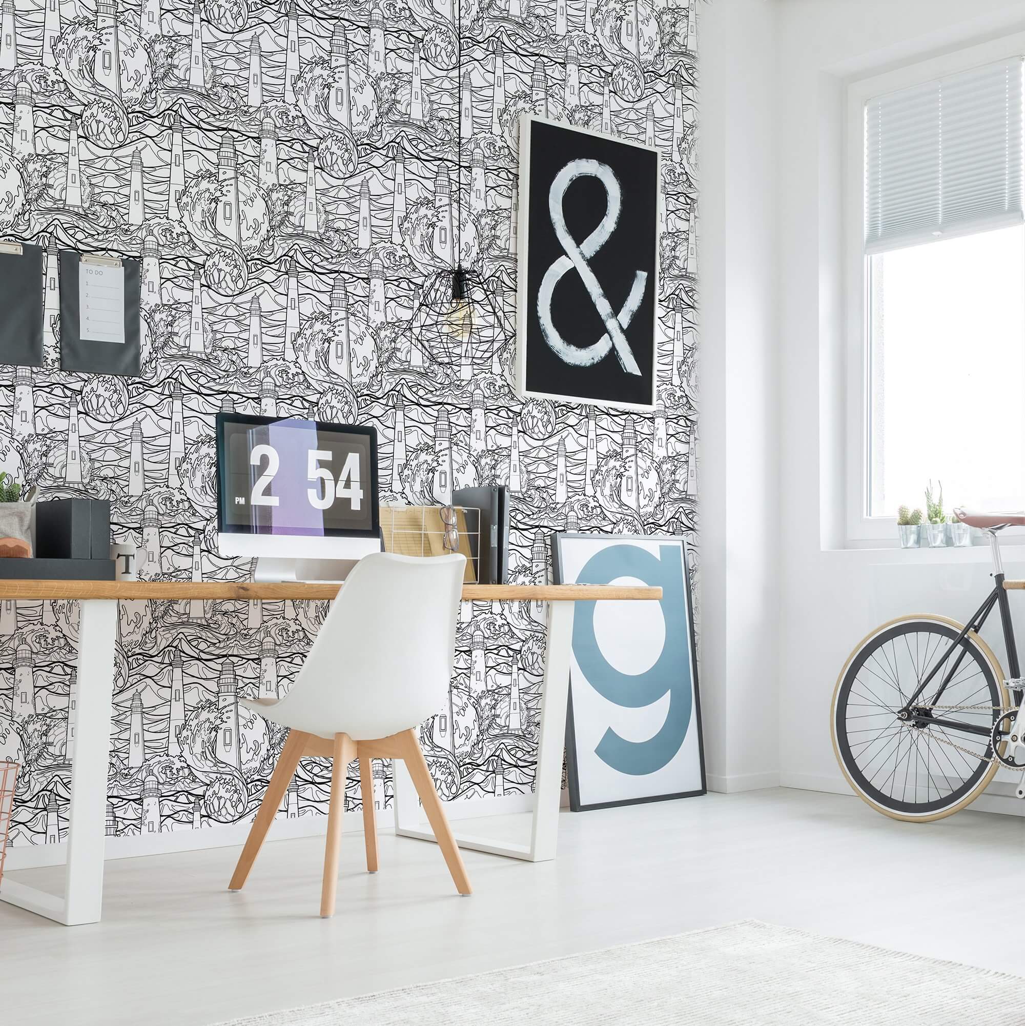 Black and White Nautical Peel and Stick Removable Wallpaper - Self-Adhesive Decorative Wall Covering for Bedroom, Bathroom, Kitchen & Nursery - Easy to Install & Remove