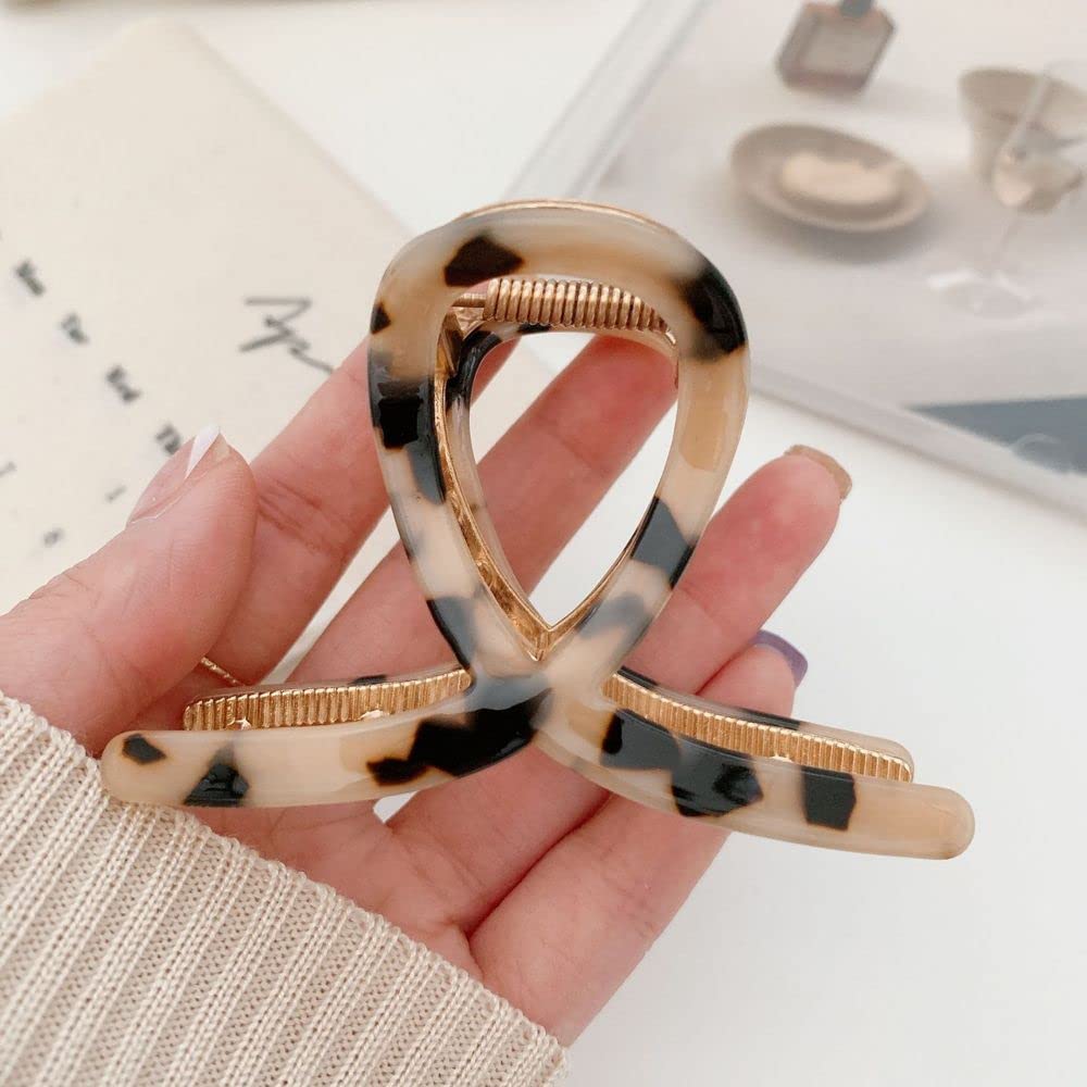 Vintage Acetate Resin Hair Claw Clips for Women & Girls - Leopard Print Hair Barrettes, Ponytail Holders, French Hair Clasps - Perfect for School, Work, Parties & Everyday Styling