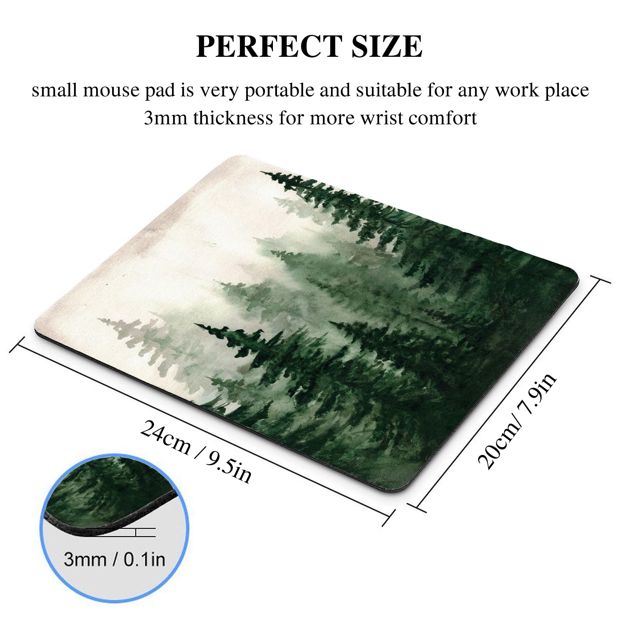 Premium Green Fir Forest Mouse Pad - Non-Slip Rectangular Desk Mat for Laptop, Computer, Gaming & Office | Foggy Mountain Tree Design | Cute Nature Scenery Wireless Mouse Mat | Perfect for Home Office, Gaming Setup & Workspace Decor