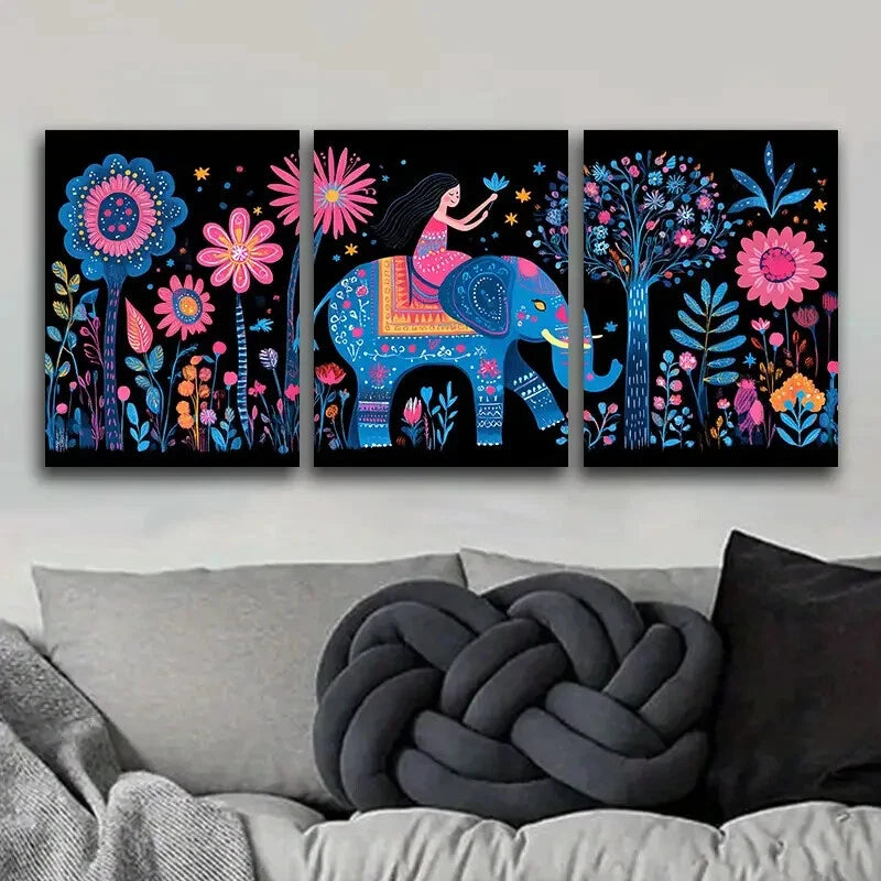 3pcs Elephant and Baby Metal Wall Art - Premium Ready to Hang Home Decor for Living Room, Bedroom & Office