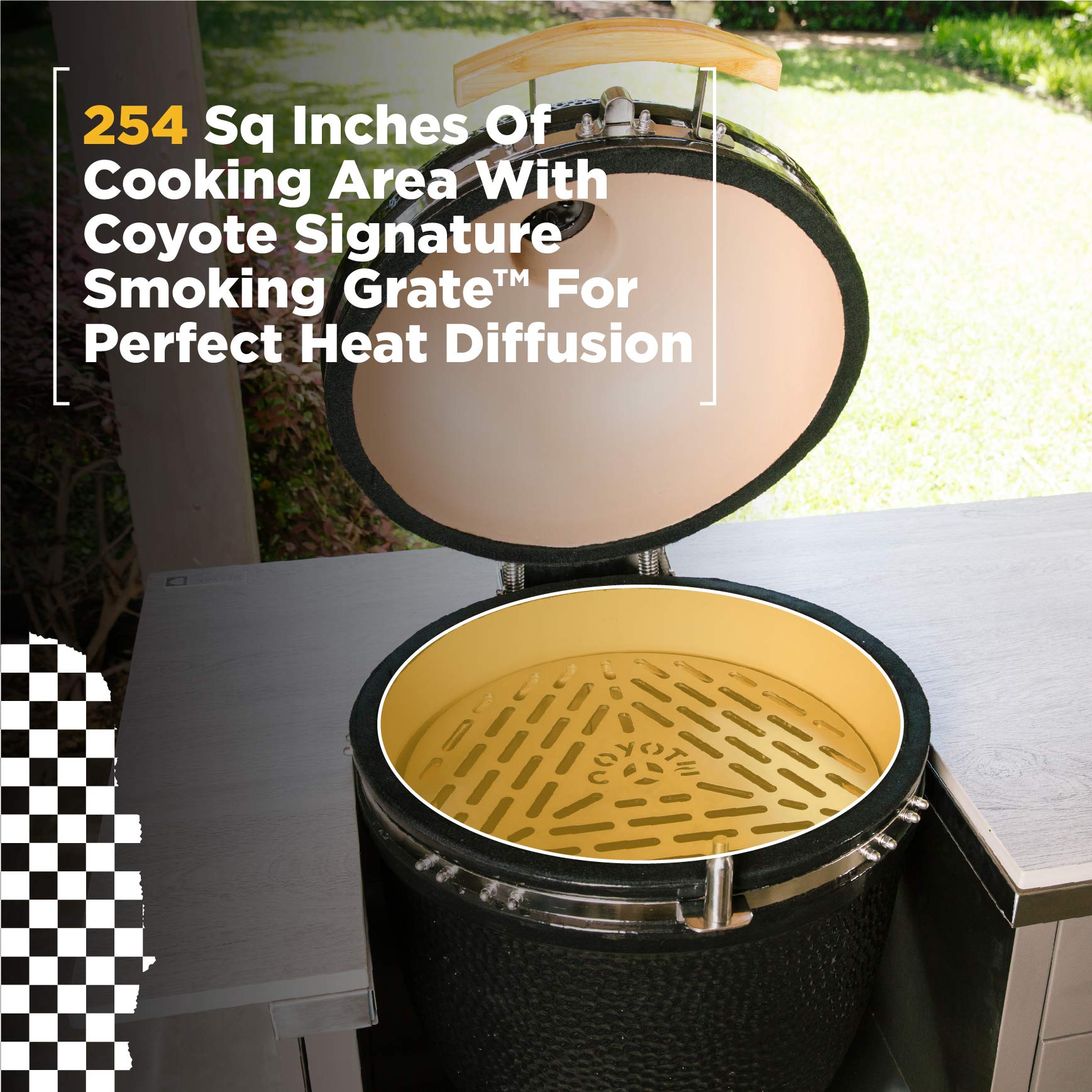 Coyote Asado Built-In Ceramic Grill Smoker Cooker - Outdoor BBQ, Smoking & Grilling for Backyard, Patio & Camping