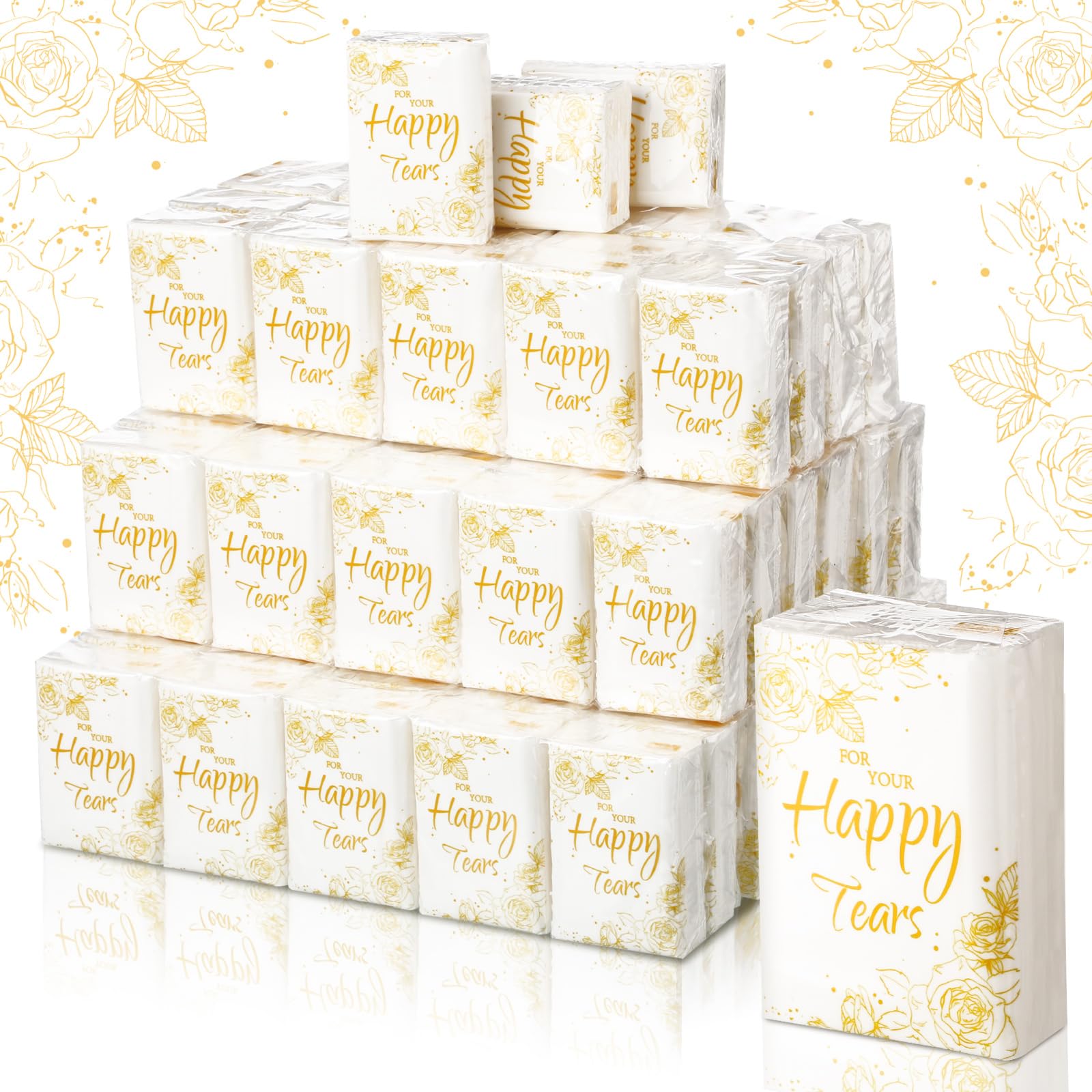100 Pcs Happy Tears Tissues - Premium 3-Ply Facial Tissues for Wedding Welcome Bags, Party Favors, Graduation Ceremonies | Mini Travel Size Pocket Tissues for Guests, Emotional Moments & Special Occasions
