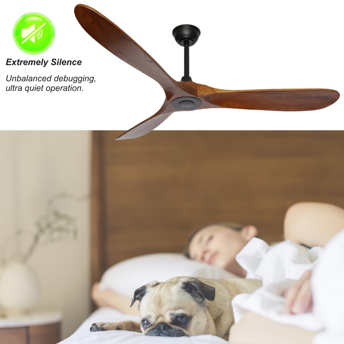 Goozegg 60 Inch Outdoor Ceiling Fan with Remote Control - 3 Wooden Blades, Energy Efficient DC Motor, Walnut Black Finish - Perfect for Patio, Deck, Porch, and Covered Outdoor Spaces