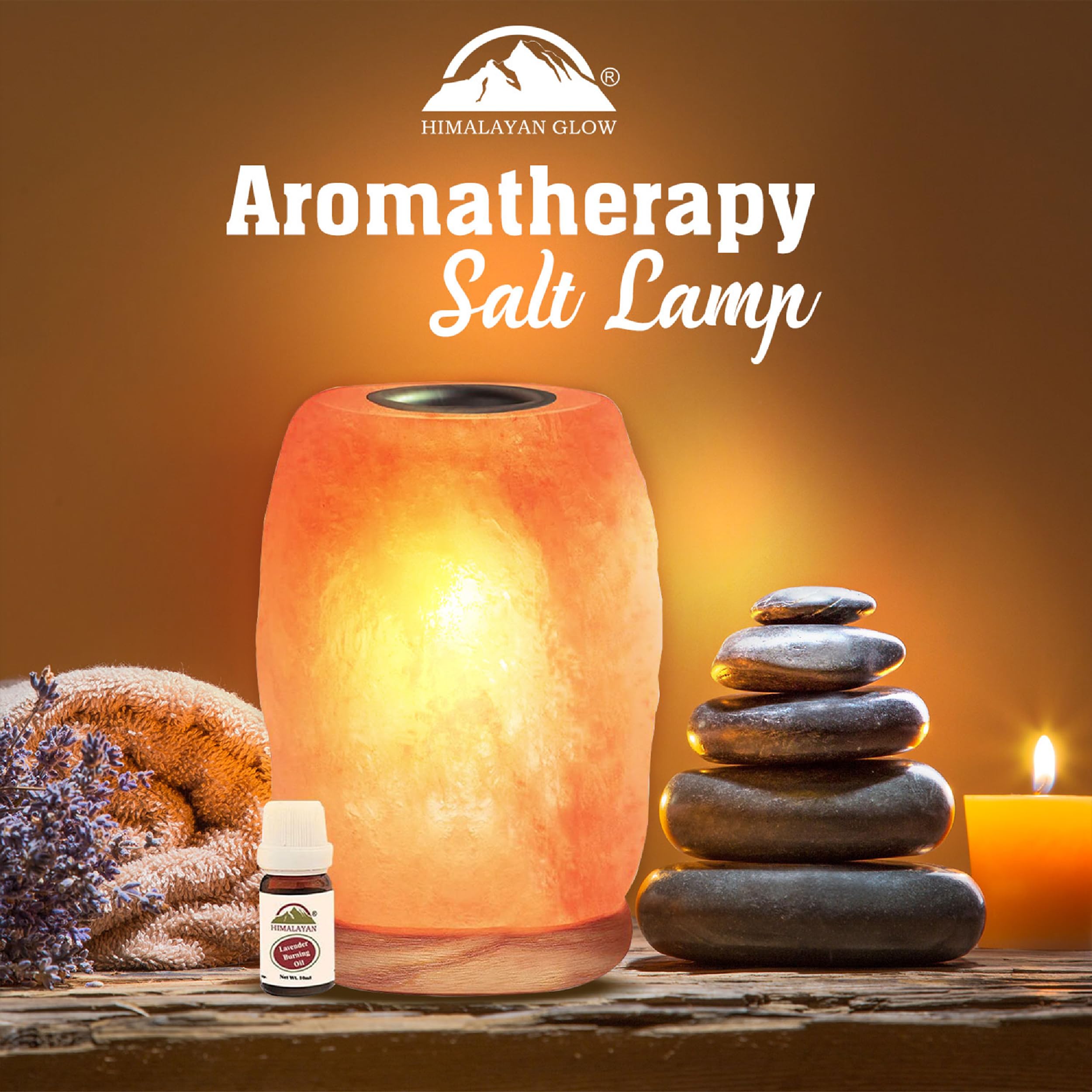 Himalayan Glow Natural Salt Lamp with Essential Oil Diffuser & USB Charging - Warm Amber LED Night Light for Home, Office, Bedroom, Yoga & Meditation Room - Perfect for Relaxation, Stress Relief & Aromatherapy