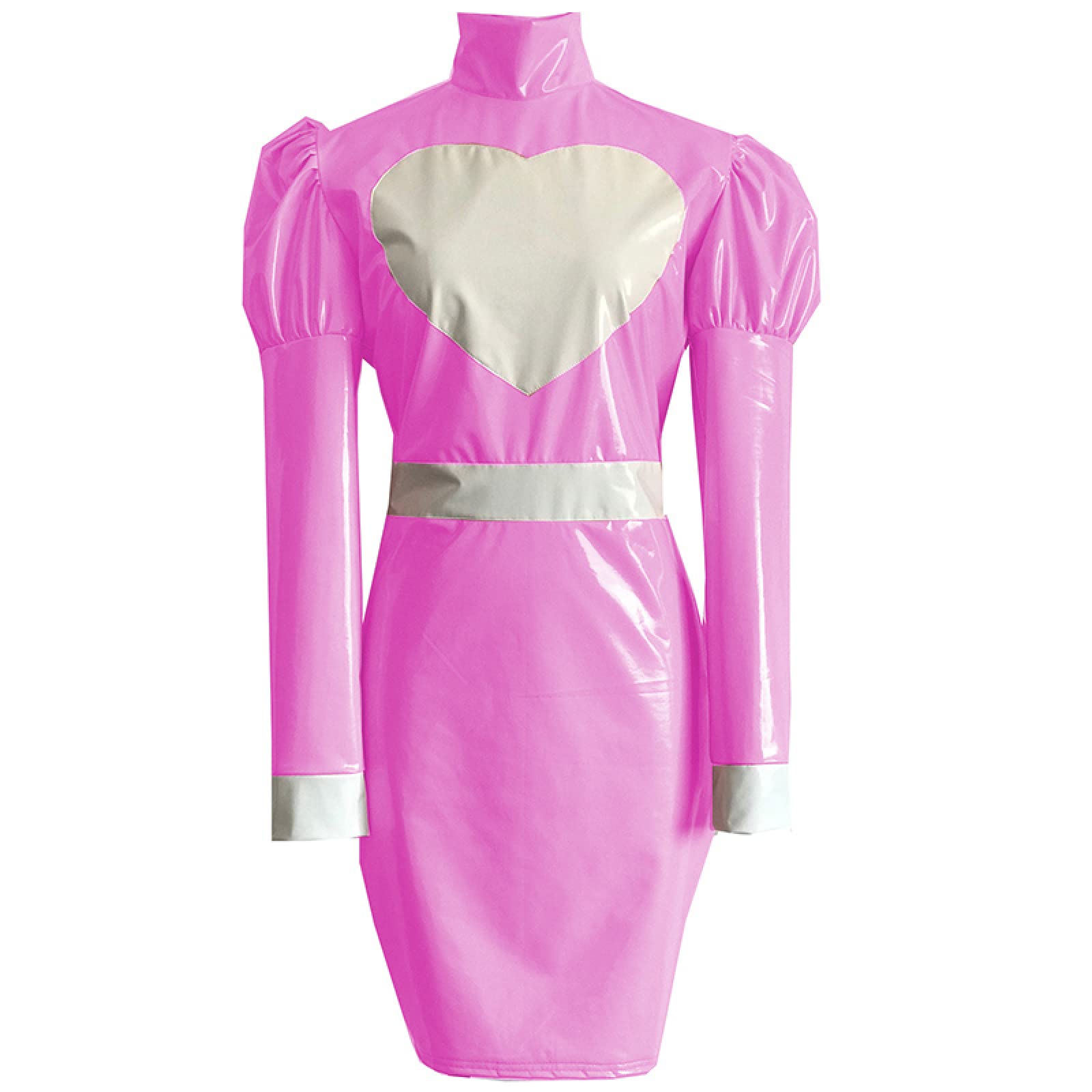 Sexy Cosplay Costume Long Sleeve Midi Dress - Gothic PVC Leather Uniform for Women (Plus Size Available) - Perfect for Halloween, Anime Conventions & Role Playing Parties