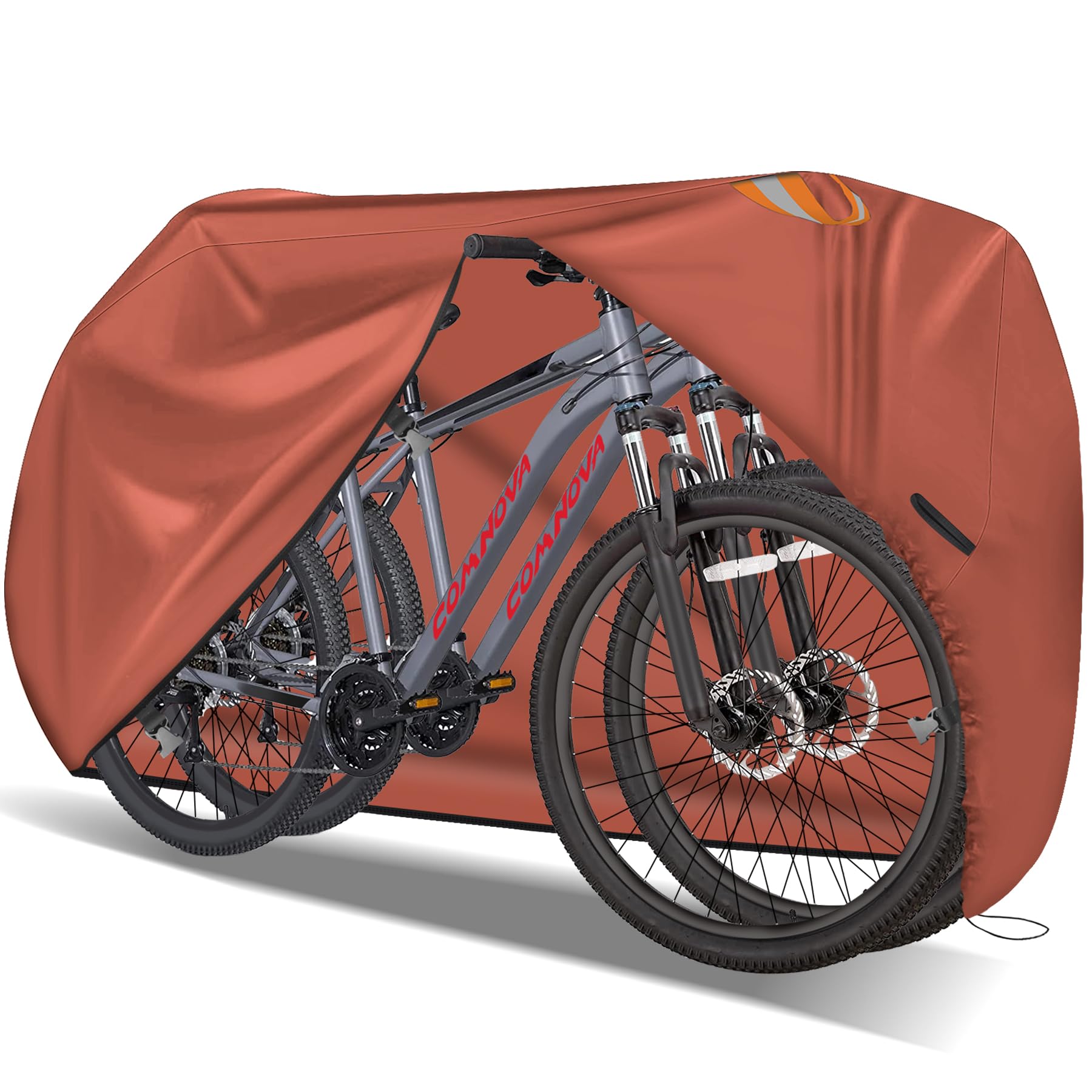 Comnova Waterproof Heavy Duty 600D Bike Cover for 2 Bikes - Outdoor Bicycle Storage Cover for eBike, Mountain Bike, Road Bike, Hybrid Bike & Beach Cruiser - Perfect for Garage, Patio & Backyard Protection