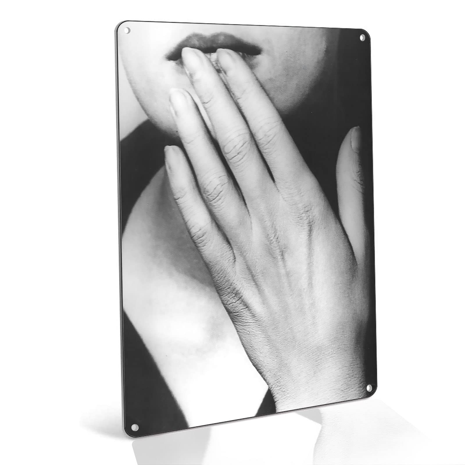 Vintage Metal Wall Art Decor - 8x12 Inch Hands On Lips Print, 1928 Black & White Photo, Retro Posters for Living Room & Home Office - Perfect for Farmhouse, Industrial & Man Cave Style