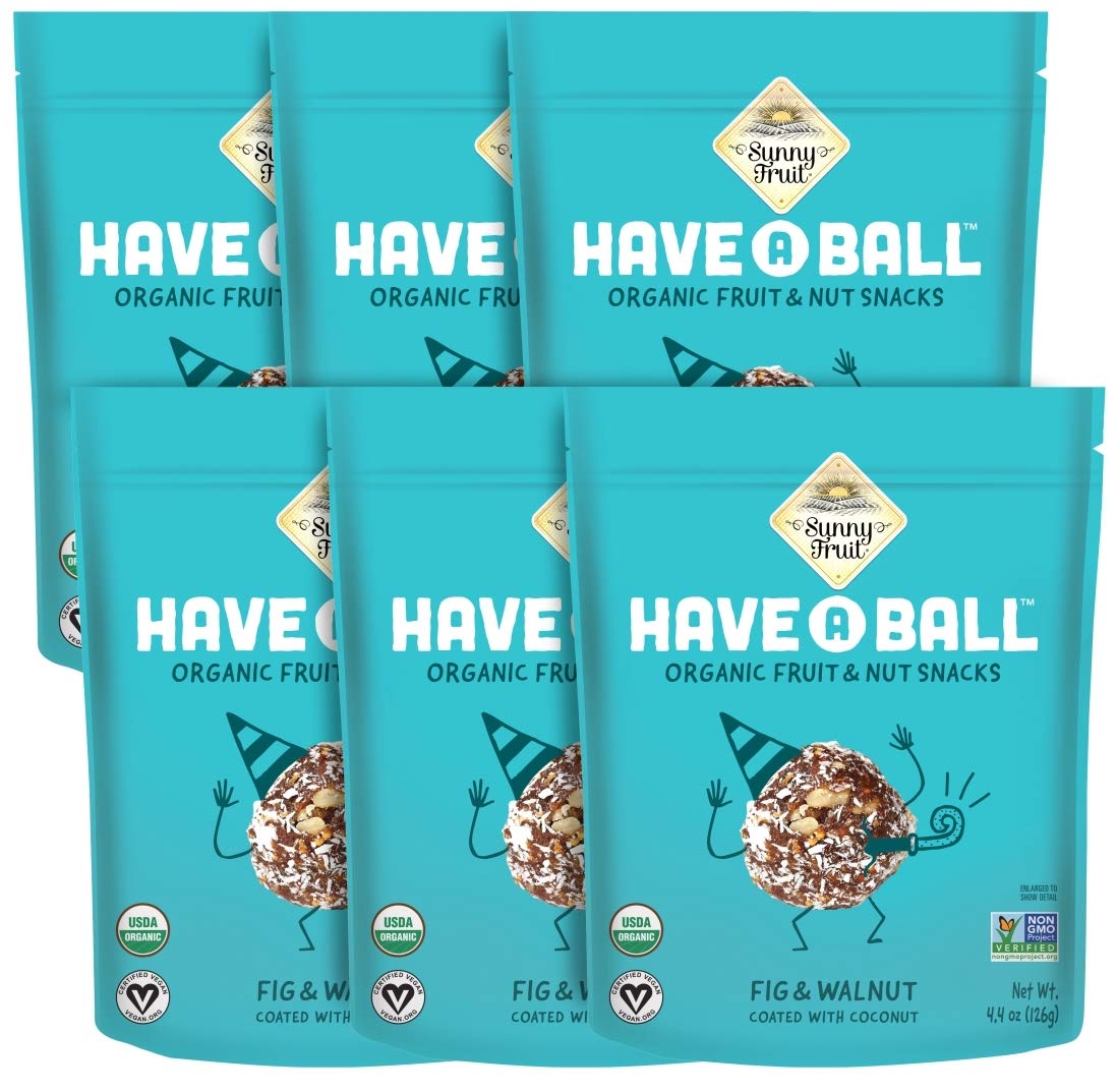Organic Sunny Fruit Fig & Walnut Energy Balls - 6 Pack (9 Balls Per Bag) | 100% Raw Vegan Snacks | Gluten-Free, Kosher, No Added Sugar | Healthy On-the-Go Snack for Hiking, Work & School Lunch
