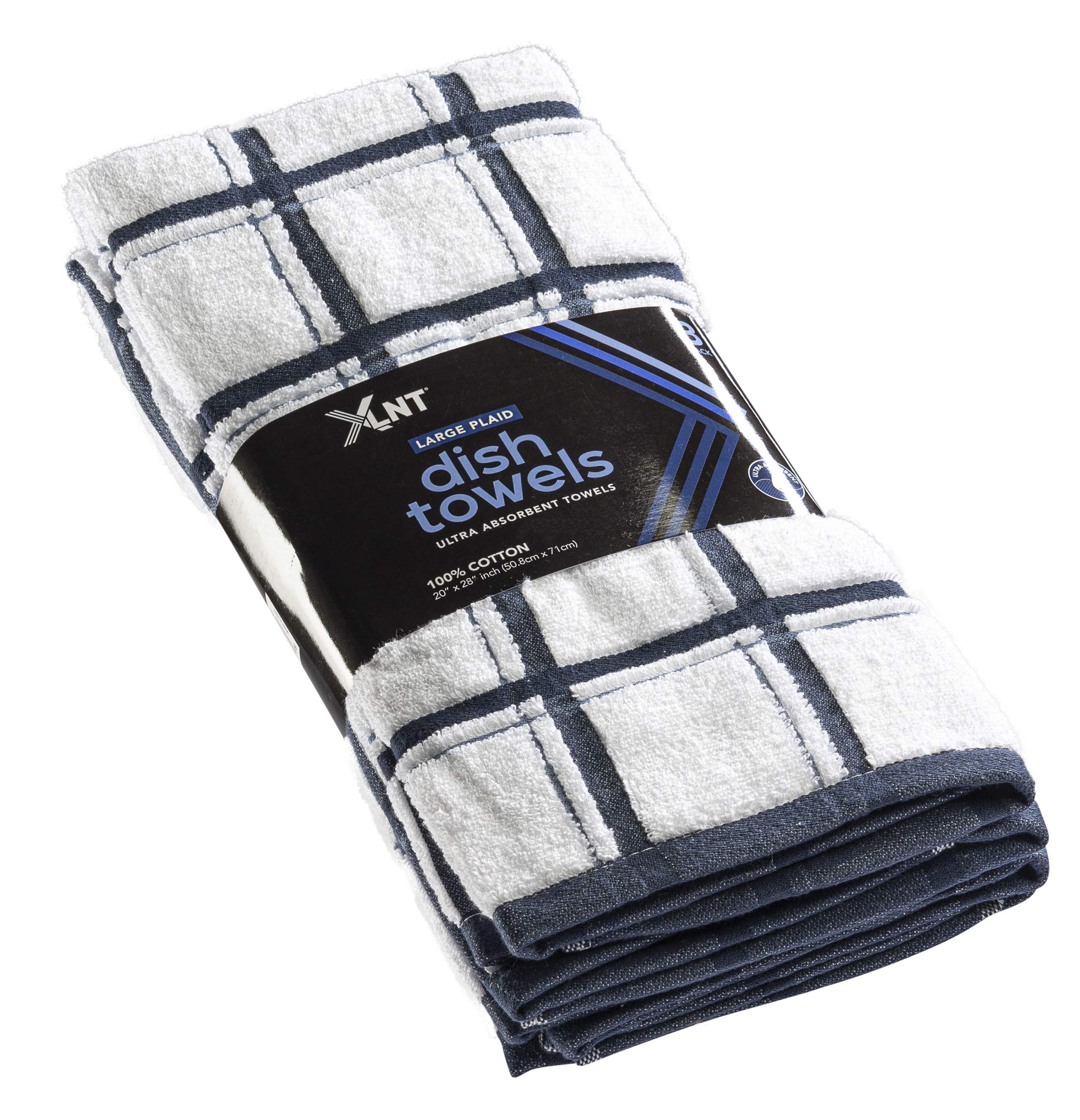 Premium XLNT Blue Large Kitchen Towels (3 Pack) - 100% Cotton Dish Towels | 20
