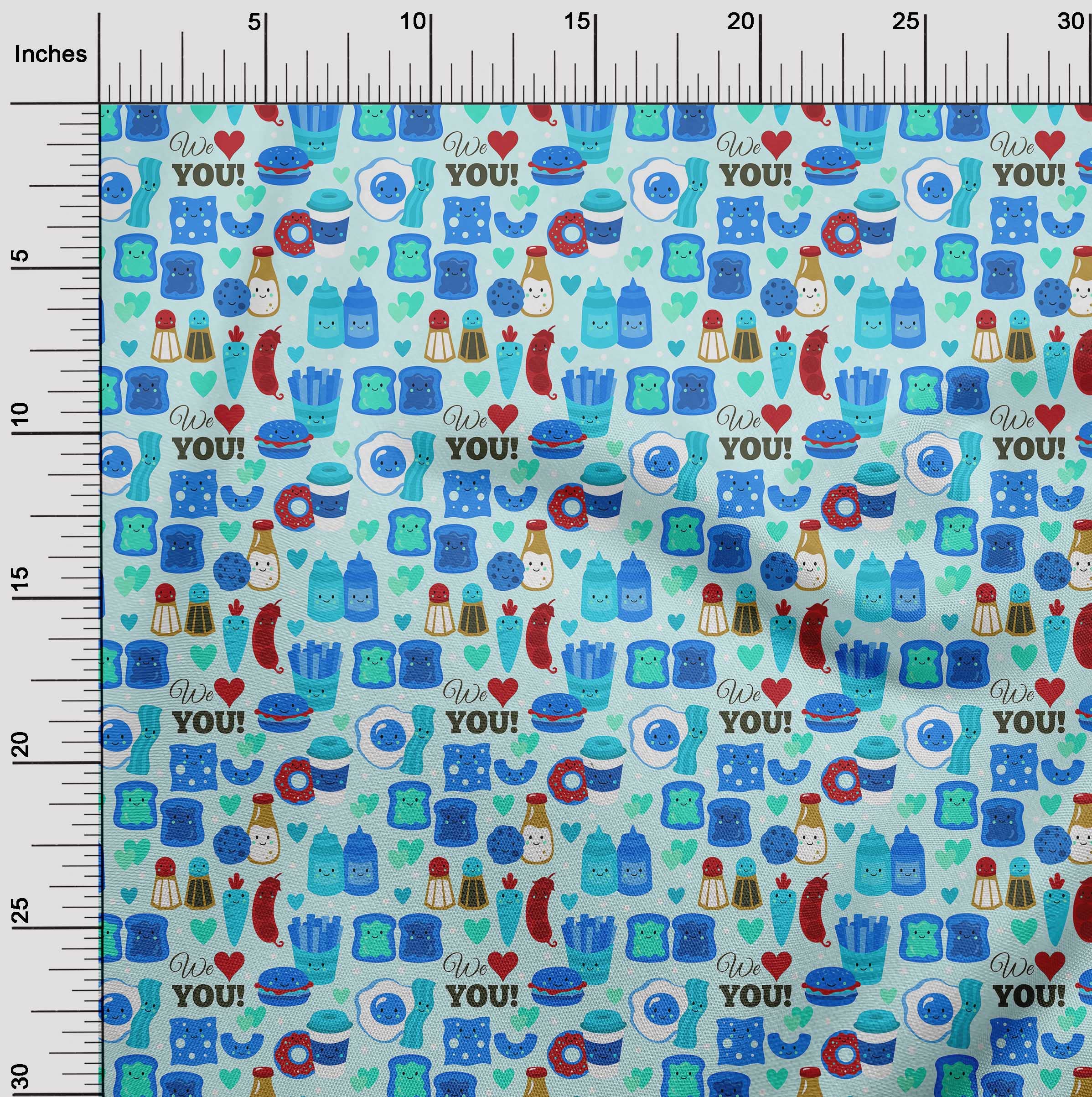 oneOone Rayon Sky Blue Printed Fabric - 56 Inch Wide for Breakfast Crafts, Home Decor, DIY Sewing Projects | Perfect for Table Runners, Curtains & Quilting
