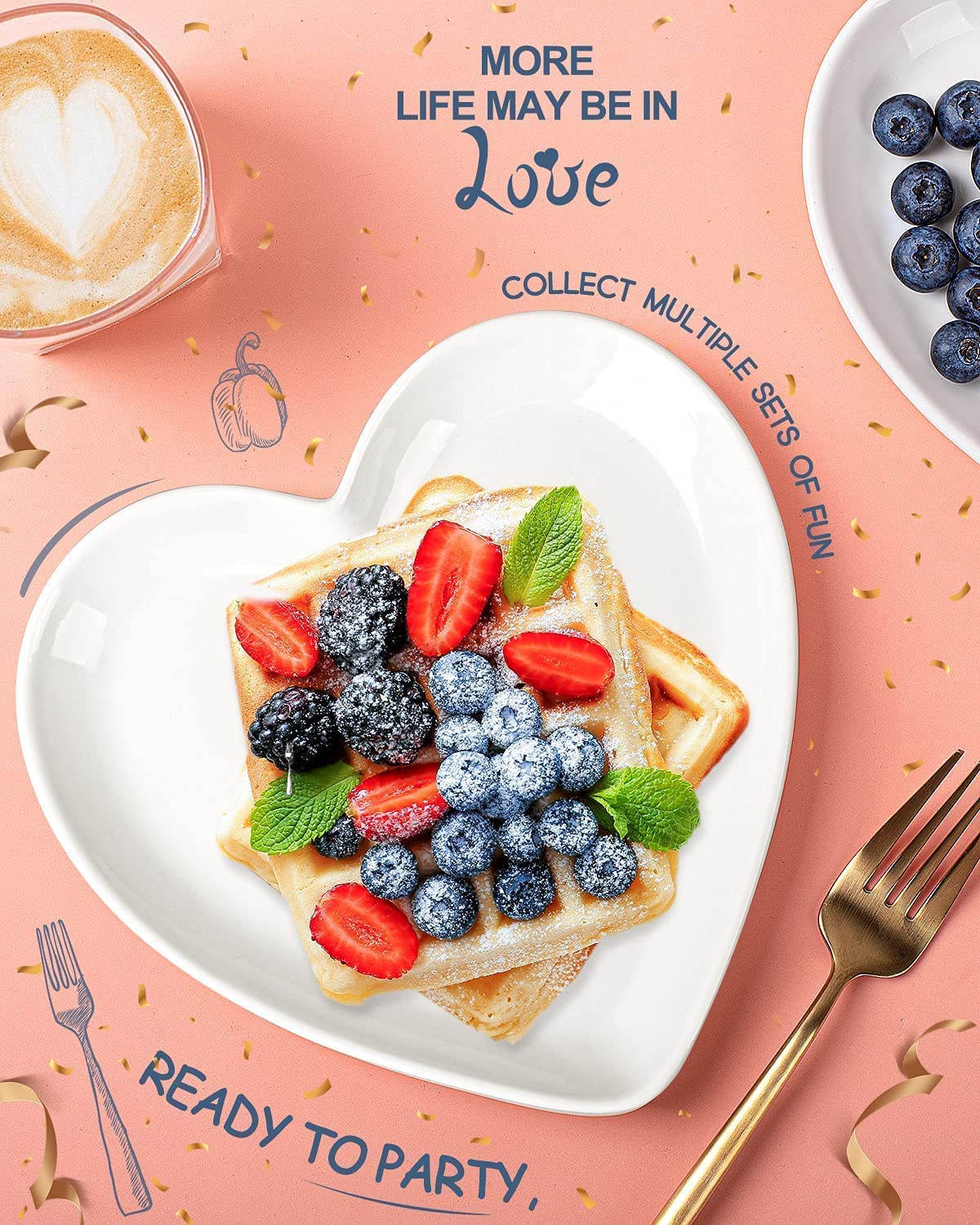 Delling Heart Porcelain Dessert Plates - 7.3 Inch White Appetizer Plates, Set of 12 - Perfect for Salads, Small Dishes, Soy Sauce, and Party Serving - Elegant Tableware for Restaurants, Weddings, and Home Dining