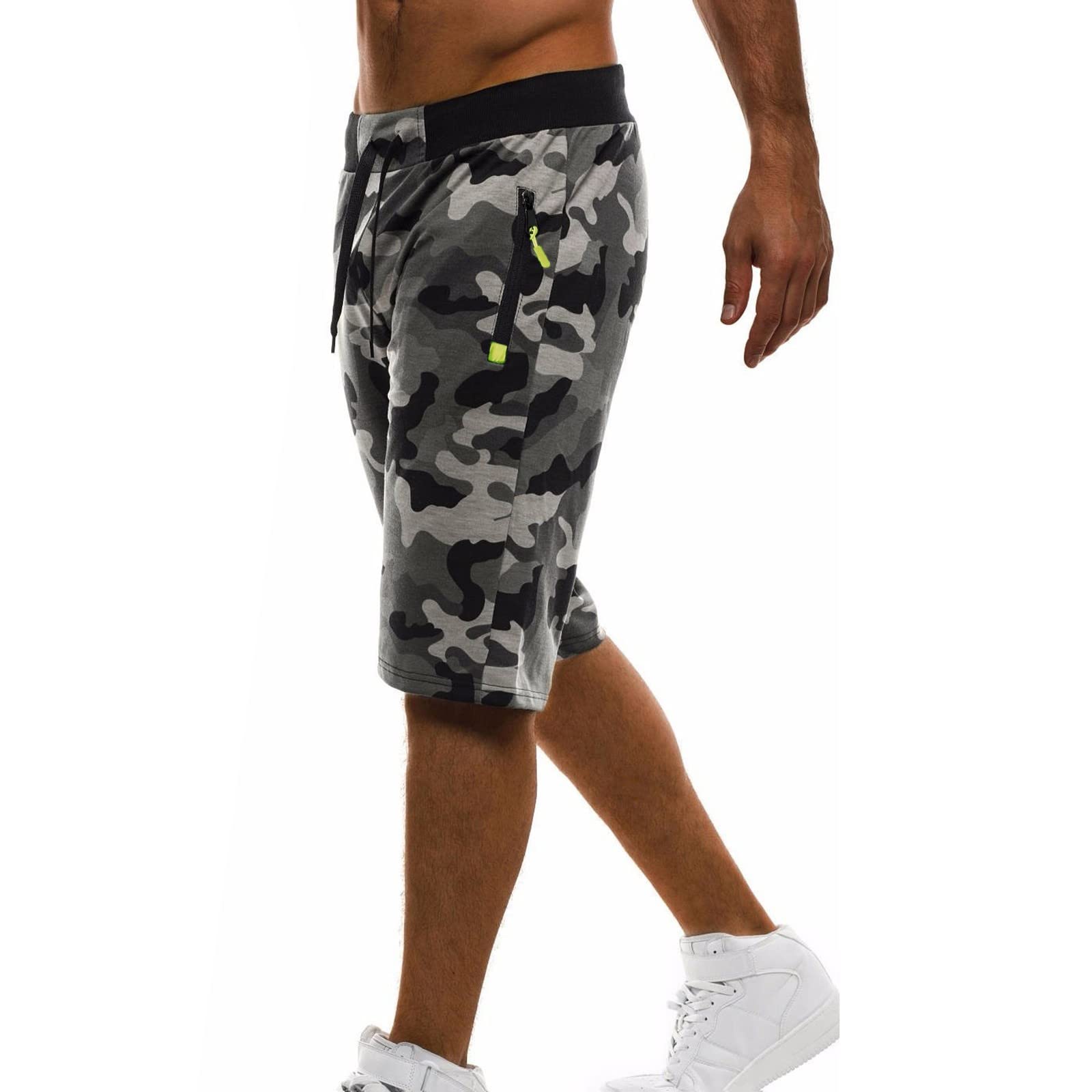 Men's Stretch Camouflage Casual Shorts with Drawstring Waist & Zip Pockets - Lightweight Sports Walking Shorts for Work, Gym, and Outdoor Activities