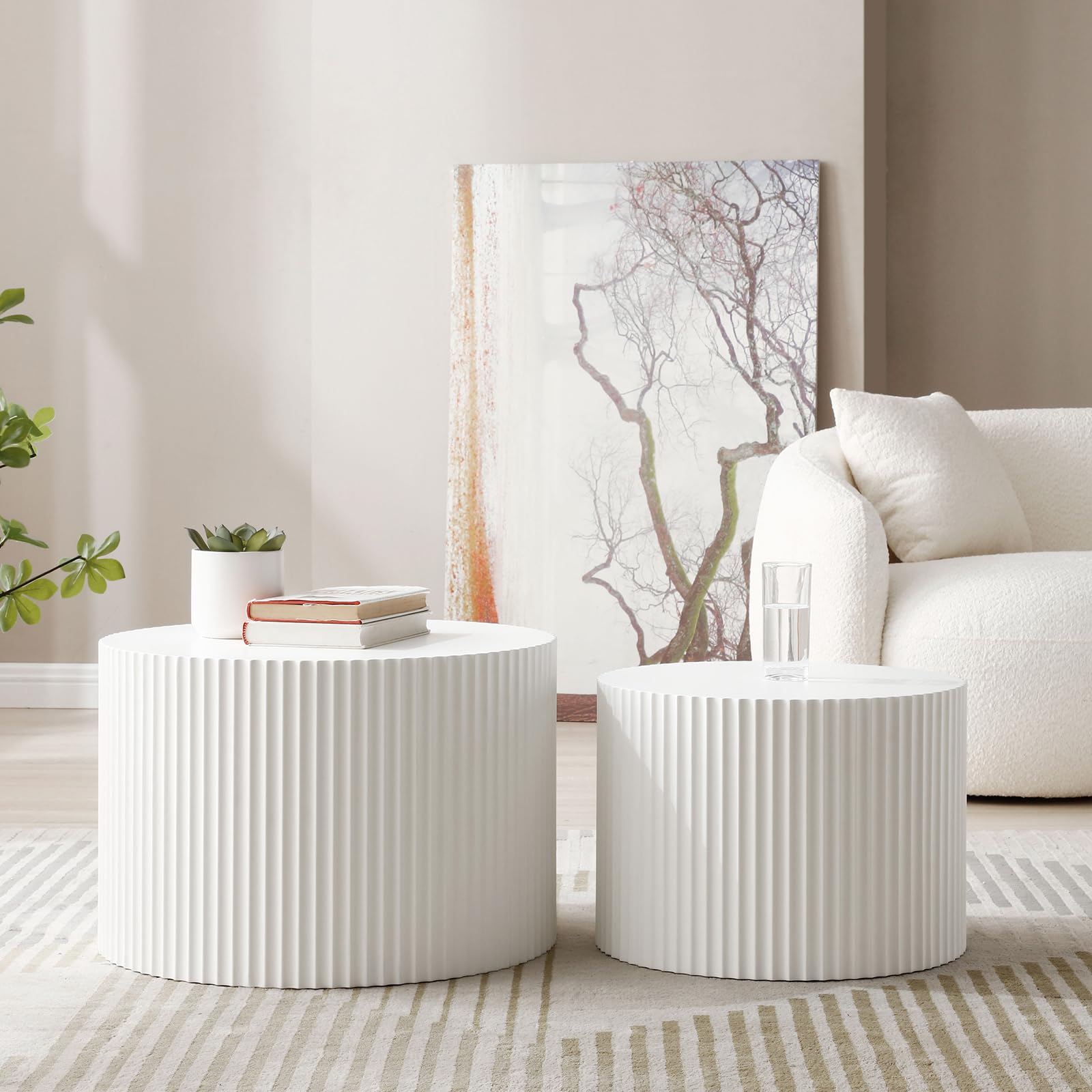Modern Round Nesting Coffee Table Set of 2 - White MDF Side & End Tables for Living Room, Small Space Furniture - Perfect for Compact Apartments, Dorms & Cozy Home Decor