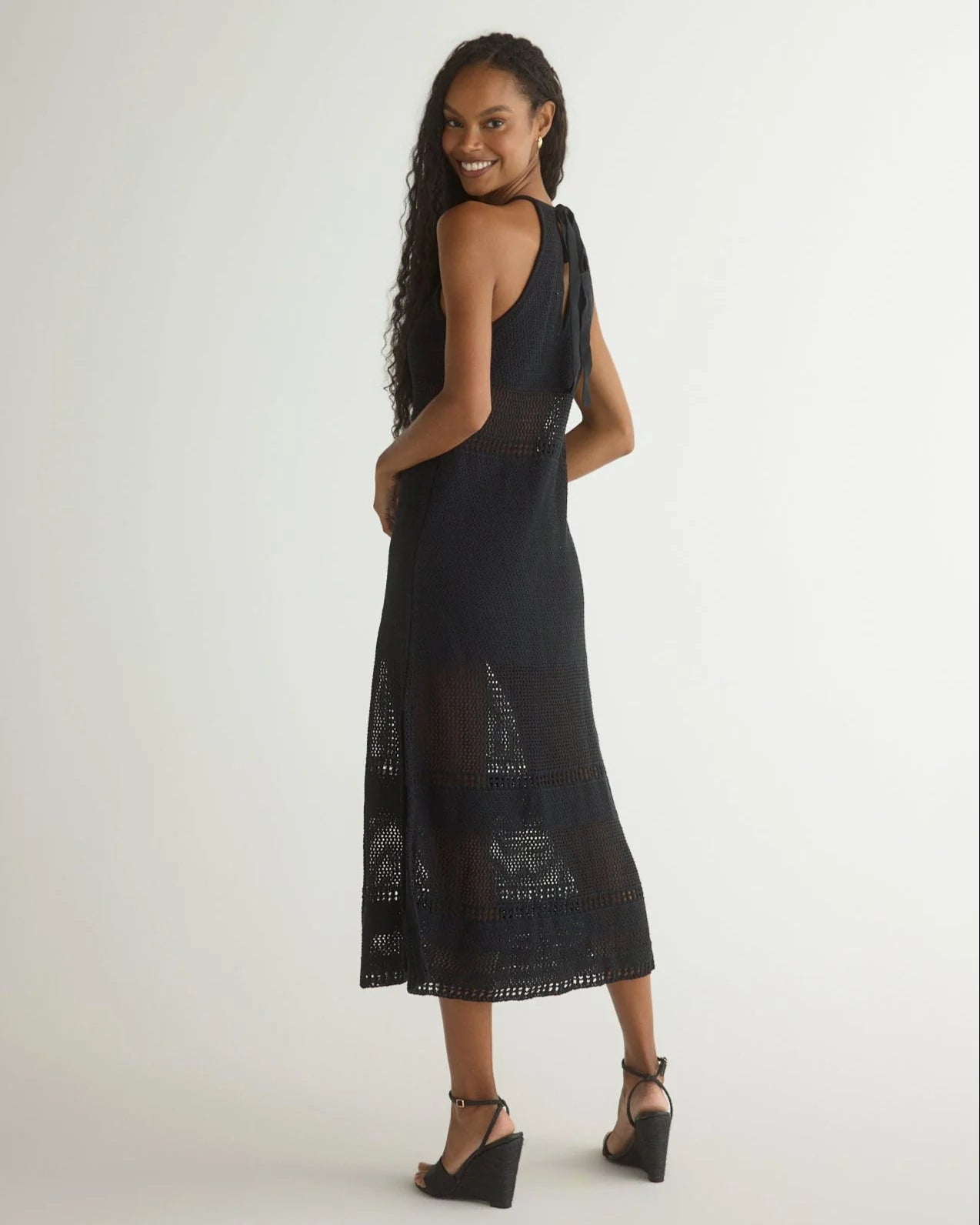 Crochet Halter Midi Dress for Women - Boho Beach Cover Up, Summer Party & Vacation Outfit
