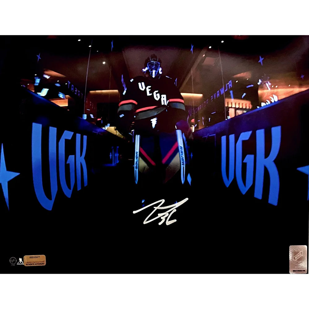 Logan Thompson Vegas Golden Knights Glow in the Dark Signed 11x14 Photo with IGM COA Autograph - Perfect for Hockey Fans, Sports Memorabilia Collectors, and Man Cave Decor