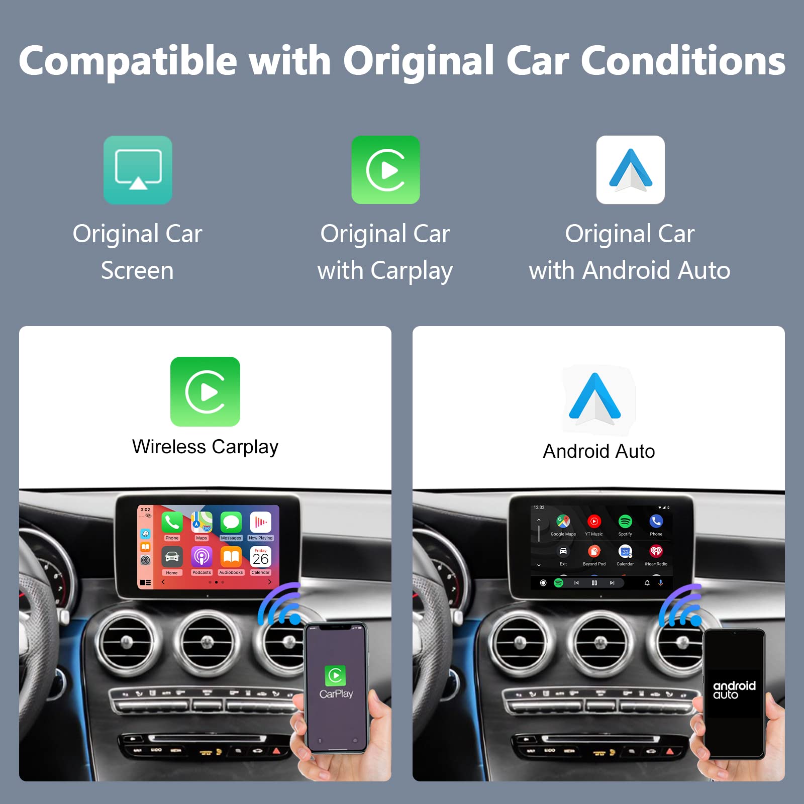 Road Top Wireless CarPlay & Android Auto Adapter for Mercedes Benz C-Class & GLC-Class W205 (2016-2018) with NTG5.0 - Supports MirrorLink, Navigation, Backup Camera & Siri - Perfect for Hands-Free Driving & Entertainment