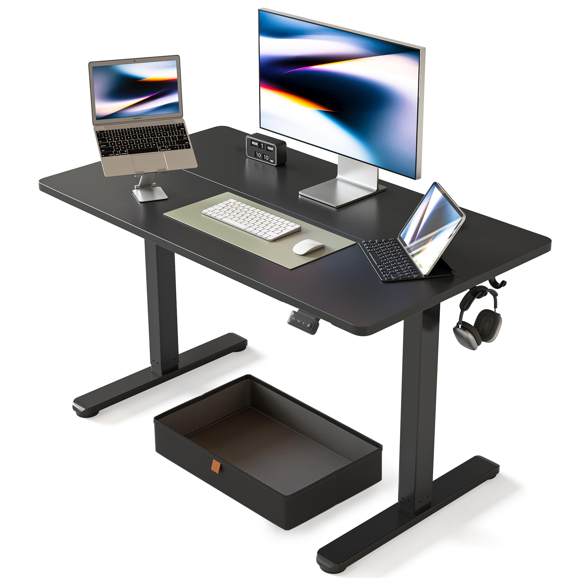 FEZIBO 40 x 24 Inches Electric Standing Desk with Drawer - Adjustable Height Sit Stand Desk with Storage for Home Office, Ergonomic Computer Workstation (Black) | Perfect for Remote Work, Gaming & Study Spaces