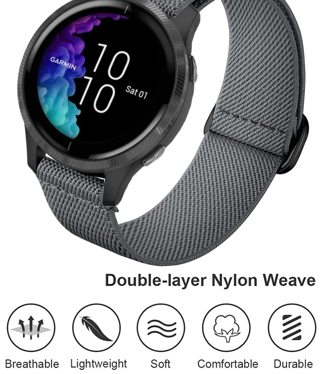 OTOPO 20mm Elastic Nylon Sport Watch Band for Garmin Vivoactive 5, Venu, Sq, Sq 2, Forerunner 245/645 Music, Vivomove HR/Sport, Vivoactive 3 - Comfortable & Adjustable Replacement Strap for Running, Fitness & Everyday Wear