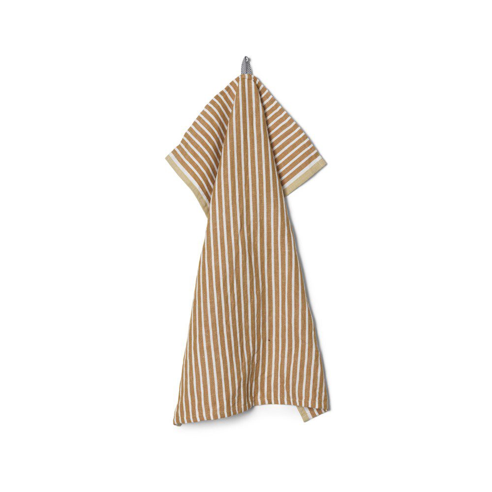 FERM LIVING Hale Tea Towel - Premium Cotton Kitchen Towel for Drying Dishes, Golden Brown with Silver Fern Pattern - Perfect for Kitchen, Dining & Hosting Gifts