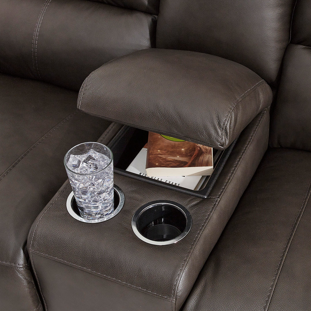 Boxmere Power Reclining Loveseat with Console - Modern Electric Recliner Sofa for Living Room, Home Theater & Small Spaces - Comfortable PU Leather Sectional Couch with Cup Holders & USB Charging Ports