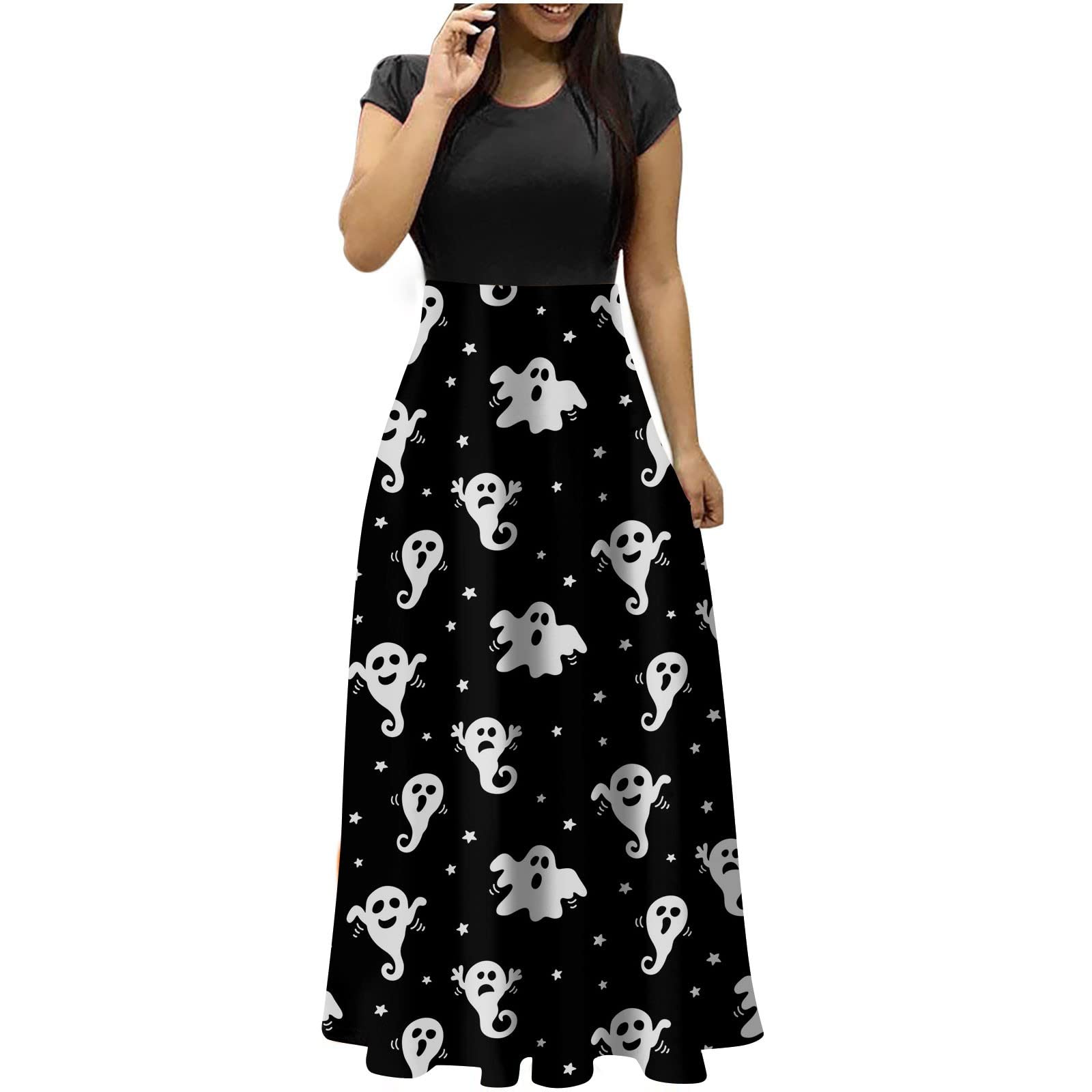 QUFECH Women's Maxi Dress - Large Size Long Casual Dress with Crew Neck & Short Sleeve, Wedding Guest Dress, Beach Cover Up, Summer Party Outfit, Plus Size Flowy Dress for Women