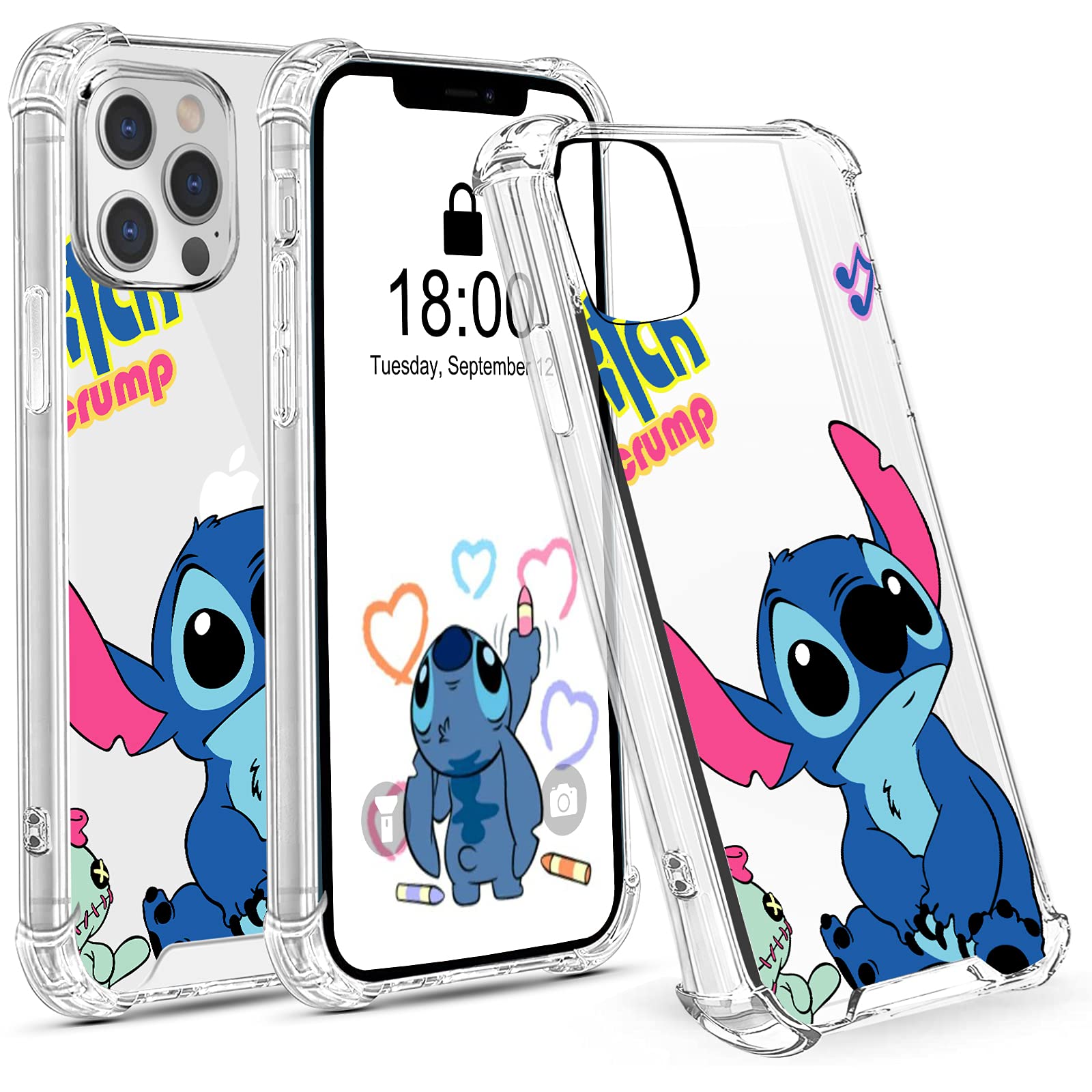 Cute Cartoon Stitch Clear iPhone 12 Pro Max Case 6.7 Inch - Shockproof TPU Ultra-Thin Protective Cover with 4 Corner Protection (Stitch Overlook Design) - Perfect for Disney Fans, Kids & Anime Lovers - Ideal for Daily Use, School, Work & Travel